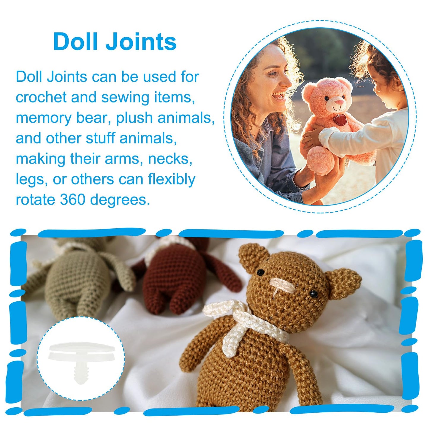 PATIKIL 15, 20, 25, 30, 35, 40, 45mm Doll Joints, 42 Set Plastic Removable Animal Joints Connector Engage Bolt for Bear Limbs Making Head Joints DIY Crafts