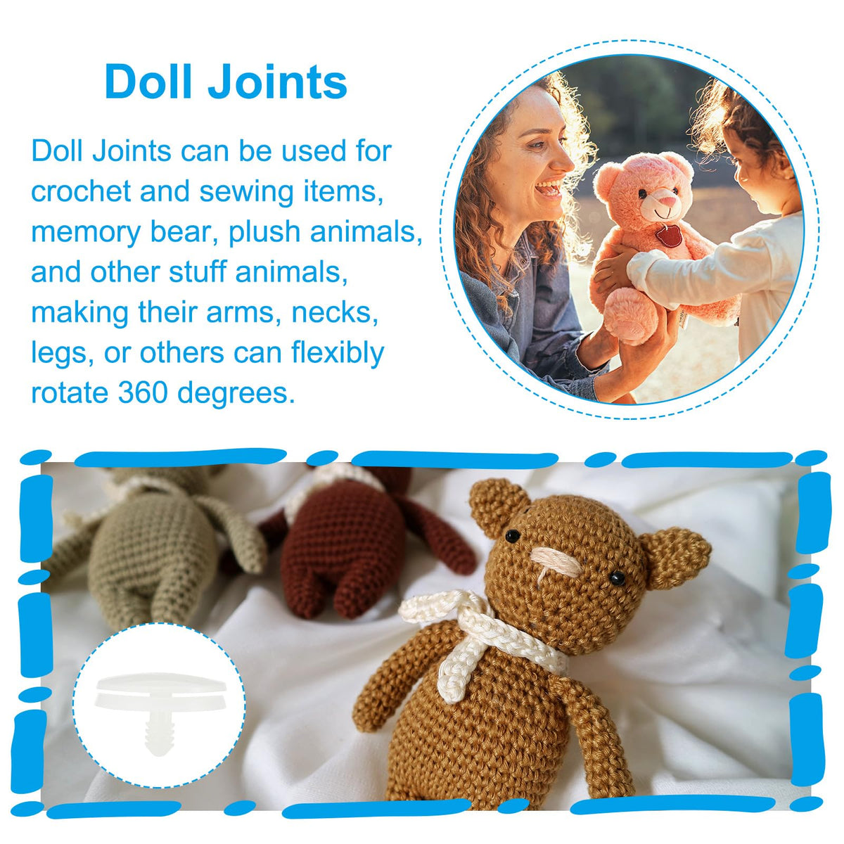 PATIKIL 30mm Doll Joints, 30 Set Plastic Removable Animal Joints Connector Engage Bolt for Bear Limbs Making Head Joints DIY Crafts Accessories, White