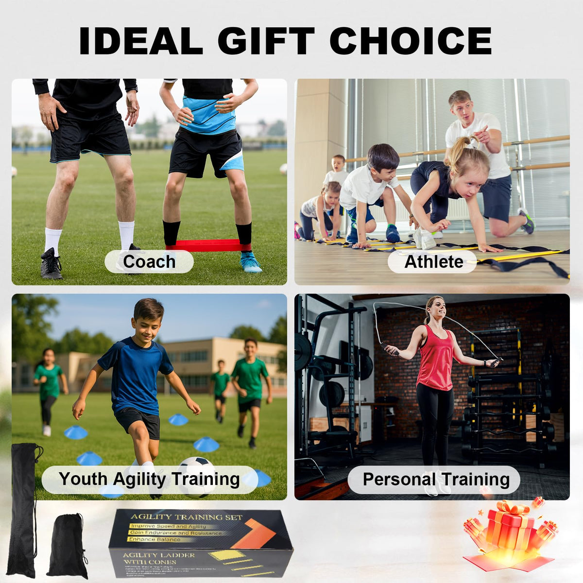 Speed Agility Training Equipment Set, Colorful Agility Ladder 20ft, 12 Football Cones, Resistance Running Parachute, Jump Rope, 5 Resistance Bands, Football Soccer Fitness Drills for Kids Adults
