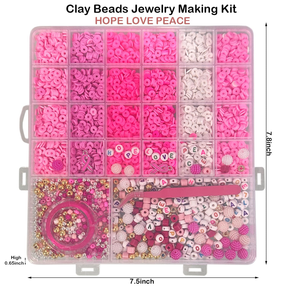 Pink Breast Cancer Awareness DIY Craft Clay Beads Kit - Pink Awareness Party Assorted Beads and Alphabet - Love Hope Peace Inspirational Bead Art DIY Craft Set, 1 Box