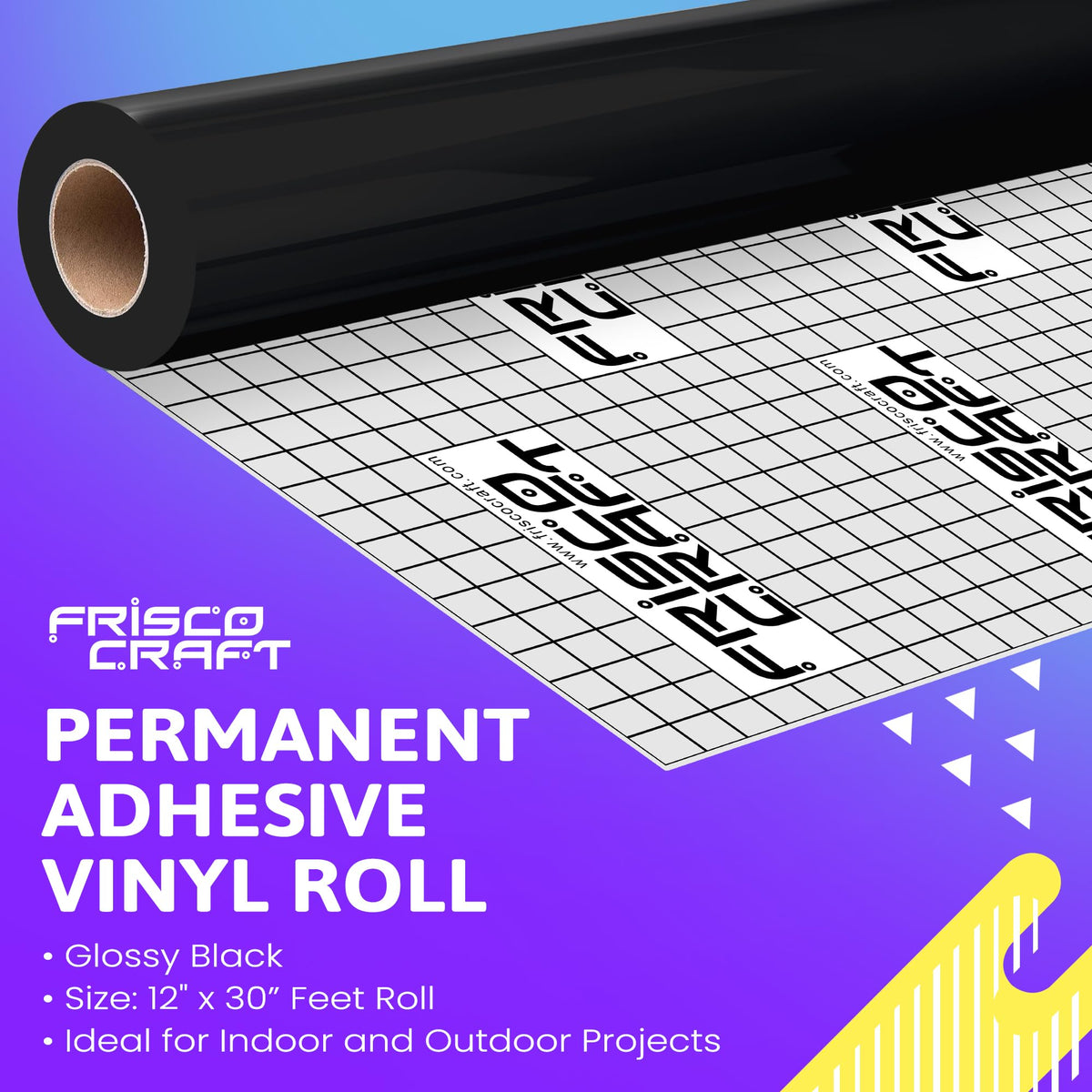 Frisco Craft Glossy Black Permanent Vinyl Sheets – Waterproof Adhesive Vinyl Roll, Home Decor, Silhouette, Decals, Signs, Indoor & Outdoor, Weather-Resistant, DIY Projects 12” x 30 FT