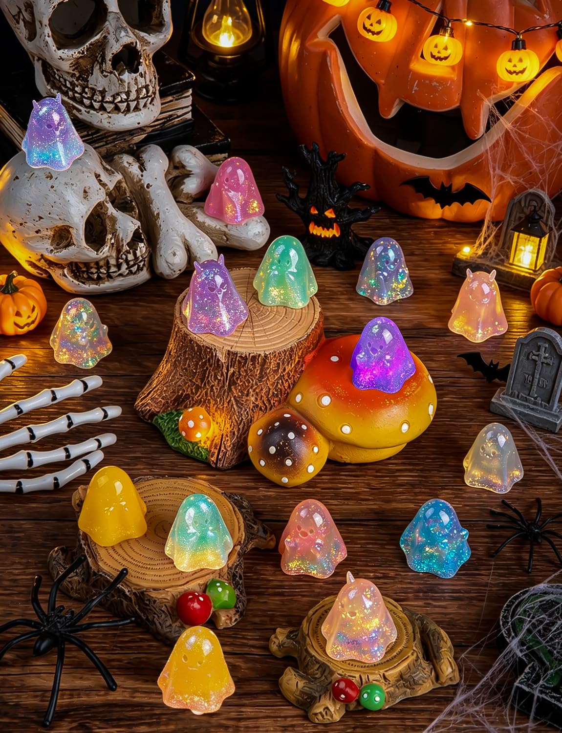 Mini Cute Ghost Figurines Silicone Mold, 4 Pcs Micro Dollhouse Epoxy Casting Mold with Realistic Shapes for DIY Resin Art Fairy Garden Miniatures Landscape Crafts Decor(M)
