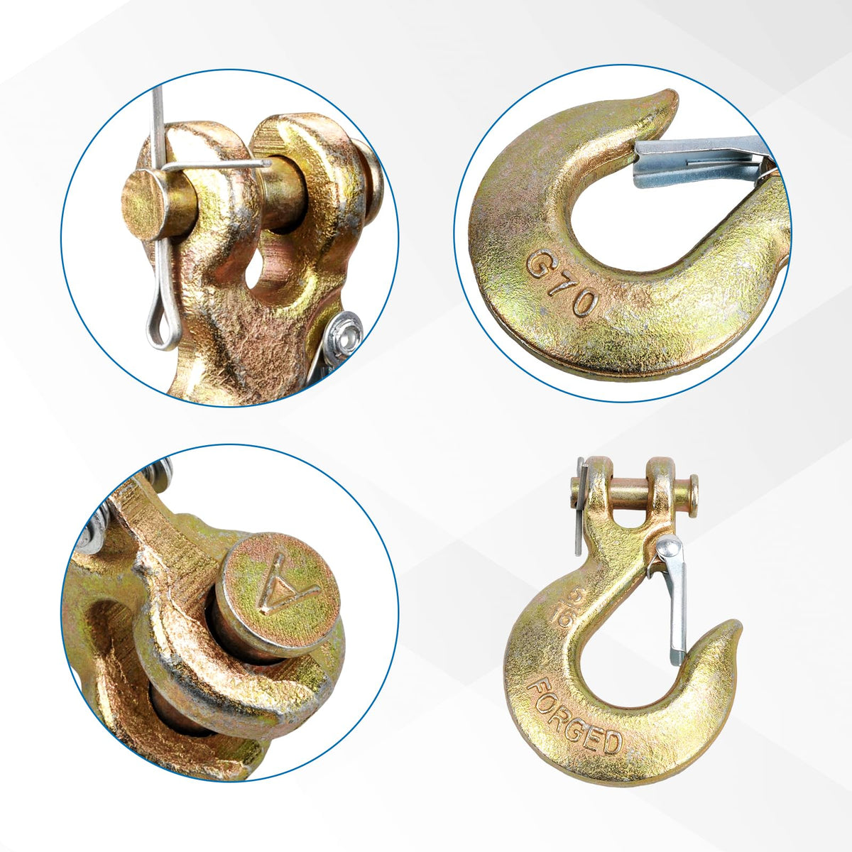 TBAPFS 4 Pack 5/16" Inch Clevis Grab Hooks G70 Steel Chain Slip Hook with Safety Latch 14000 Lbs Capacity Working with Towing and Chain