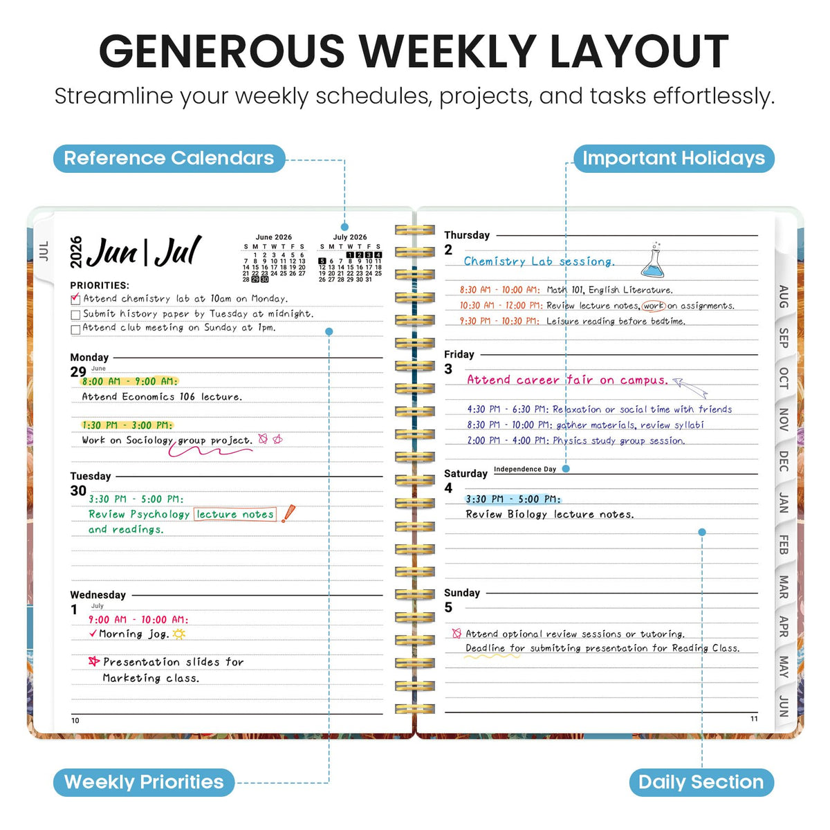 Planner 2026–2027, Weekly & Monthly Academic Organizer for School Year, Jul 2026–Jun 2027, Hardcover Planner with Tabs, Back to School Essential, 6.3" x 8.5", Coastal Van