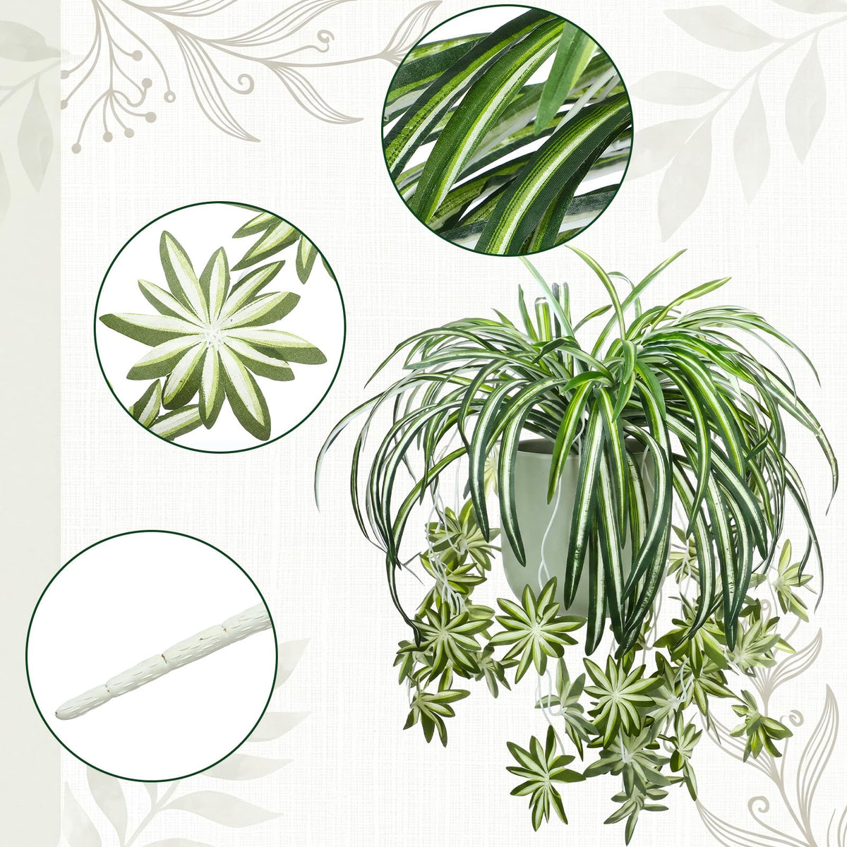 Hotop 4 Pcs Artificial Spider Plant 24 Inch Large Fake Hanging Greenery Plants Silk Faux Chlorophytum Comosum Artificial Flowers for Indoor Outdoor Wall Home Garden Backyard Office Wedding Decor