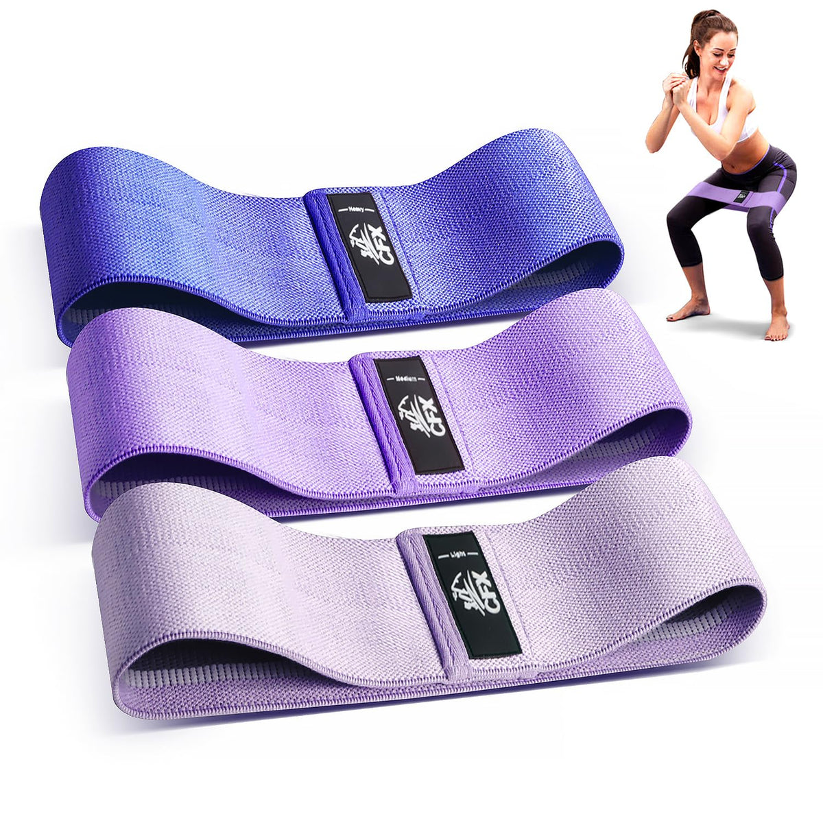 CFX Resistance Bands Set, Exercise Bands with Non-Slip Design for Hips & Glutes, 3 Levels Workout Bands for Women and Men, Booty Bands for Home Fitness, Yoga, Pilates