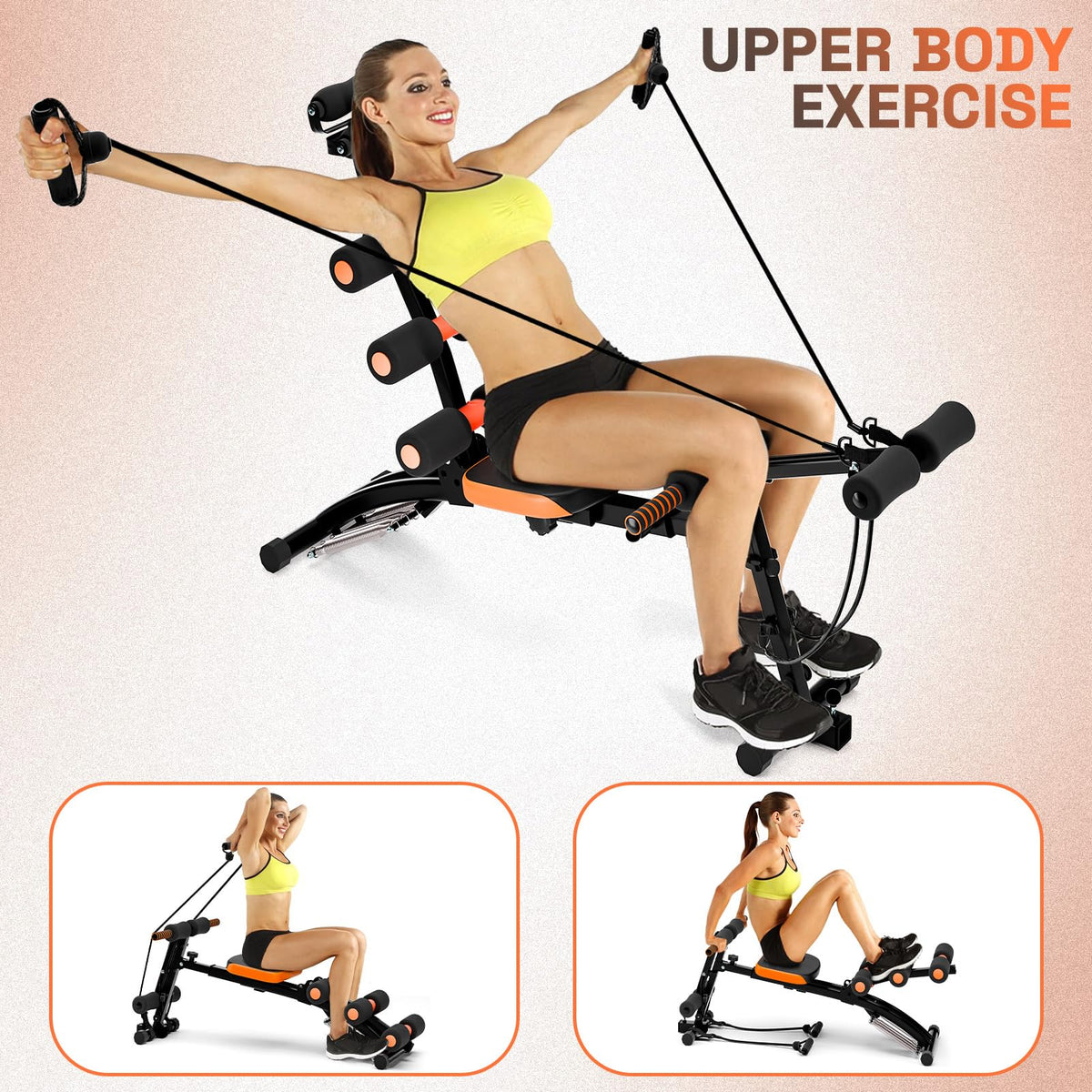 Multi-Functional 6 in 1 Adjustable Ab Trainer Waist Trainer, Abdominal Workout Bench for Home Gym, Ab Exercise Equipment for Total Body Workout (Black)
