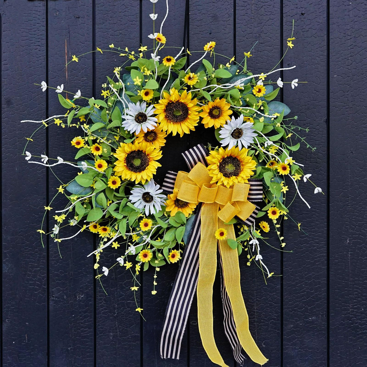 Sunflower Wreaths for Front Door, Soomeir Artificial Spring Summer Wreath with Burlap Bow, Door Wreath for Outside All Season Indoor Outdoor Home Wall Wedding Farmhouse Holiday