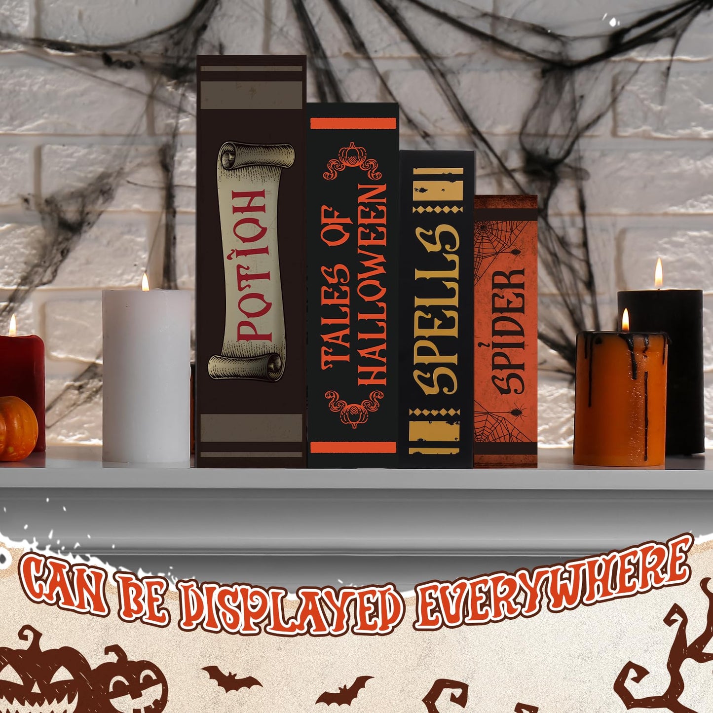 Sabary Set of 4 Decorative Books Boxes Faux Books Stacked for Coffee Tables Modern Home Bookshelves DIY Crafts Decor (Skull Style)