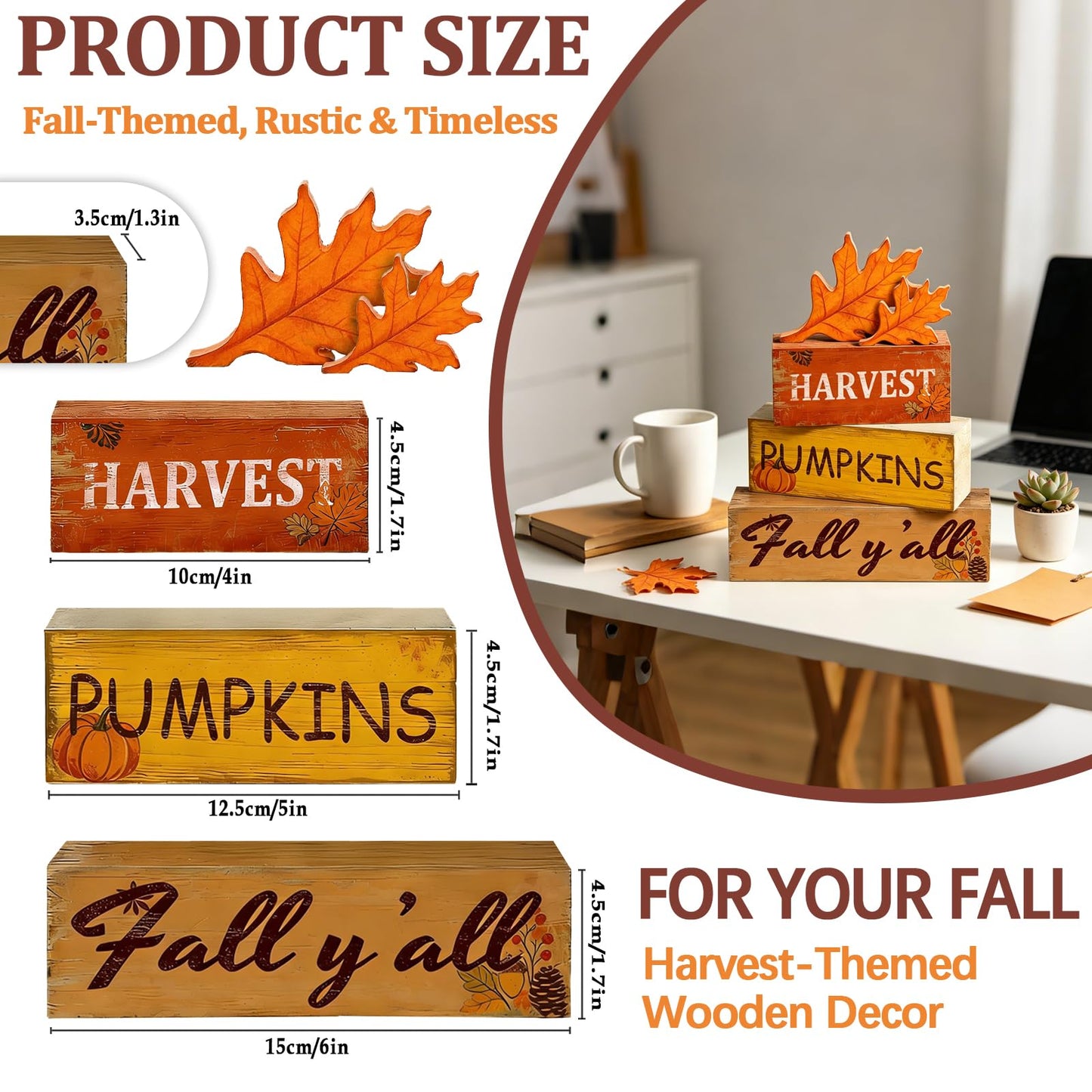 4 Pcs Fall Thanksgiving Tiered Tray Decor Wooden Harvest Pumpkin Signs Fall Yall Rustic Farmhouse Table Decoration Centerpieces Harvest Wooden Blocks for Home Kitchen Living Room Indoor Tabletop Decor