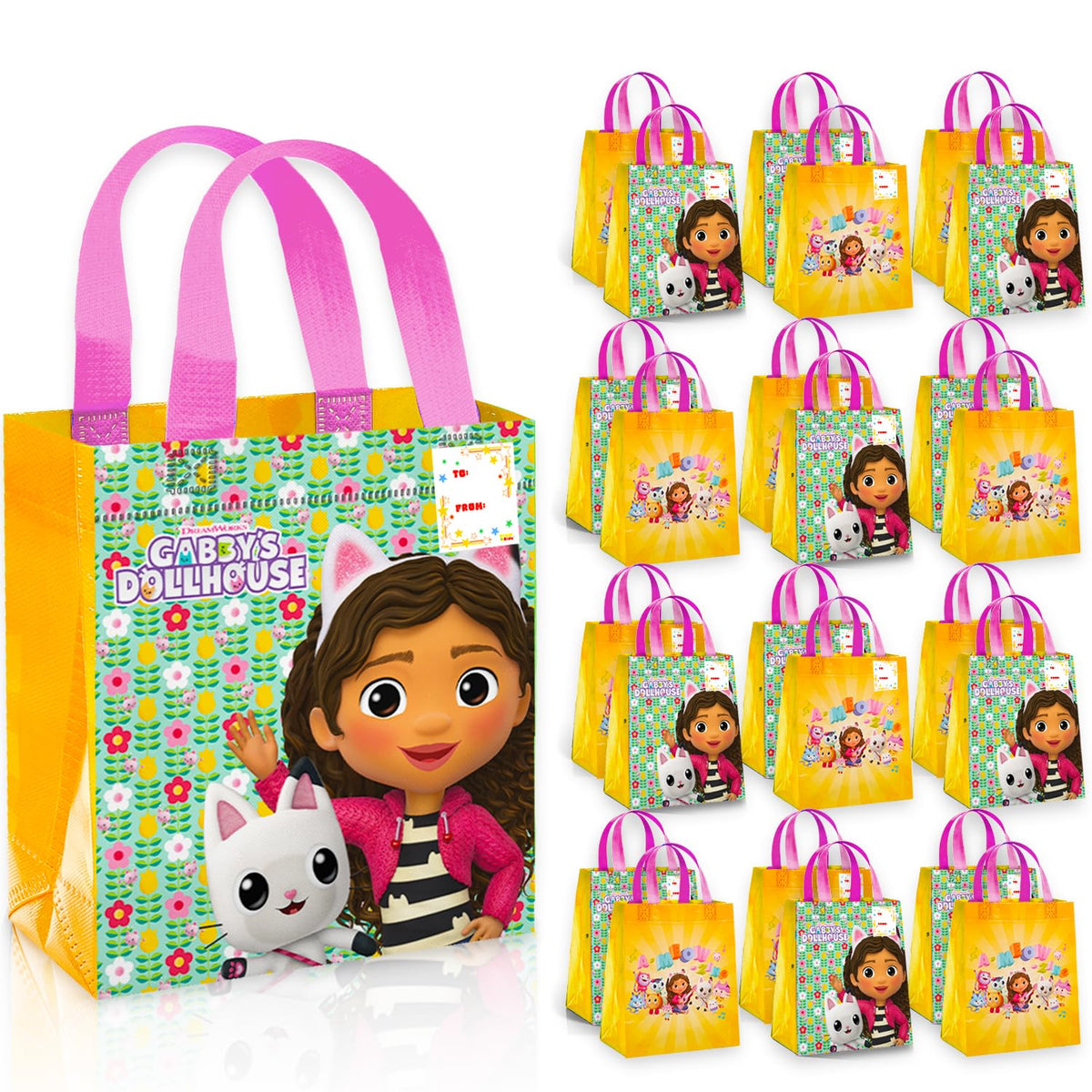 Gabby's Dollhouse Party Favor Bag Set – 24 Pack of 8" Gabby Party Goodie Bags for Kids Bulk Reusable Totes | Gabbys Dollhouse Birthday Supplies