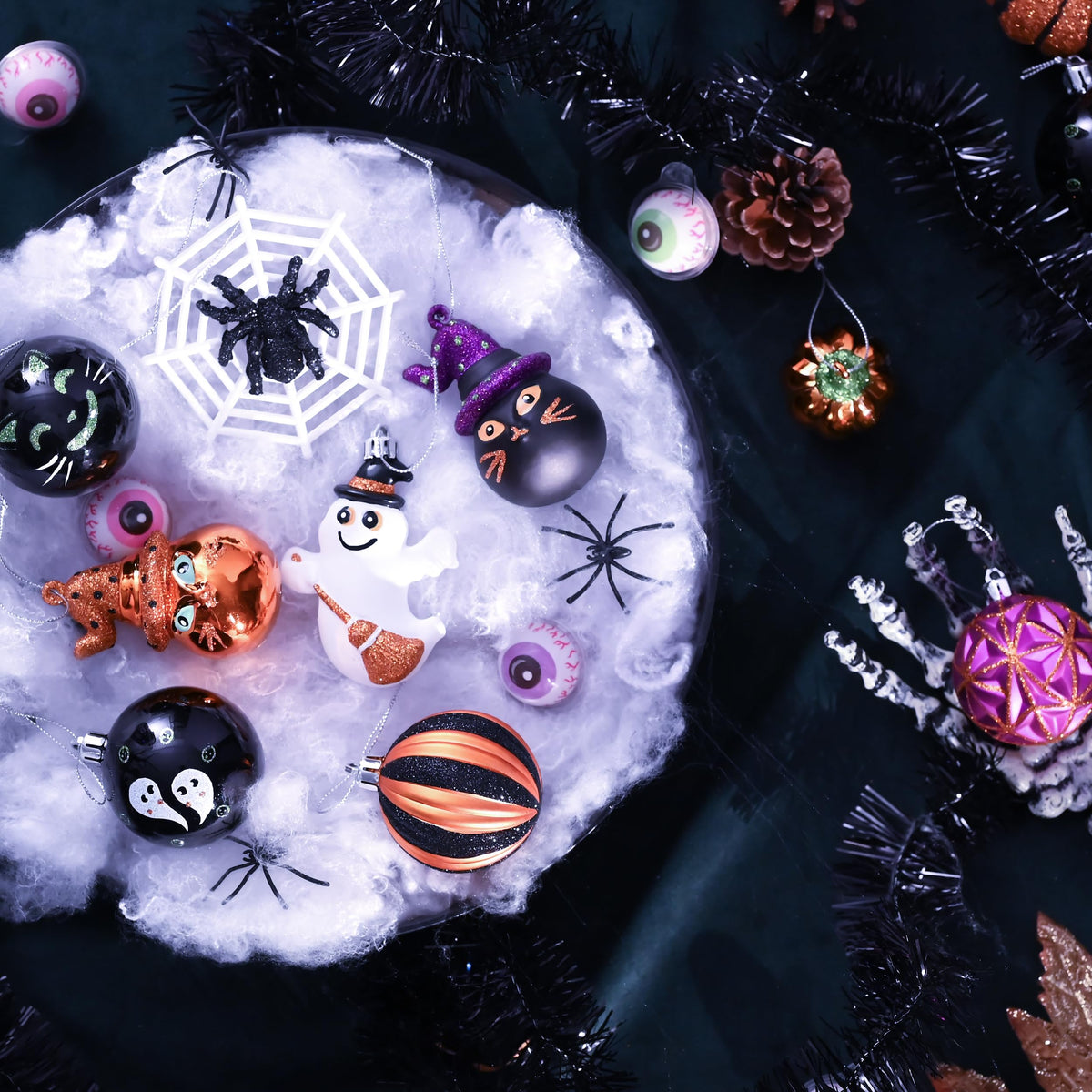 Valery Madelyn Halloween Decorations Value Bundle (2 Items), 26 Inch Halloween Wreath & 40ct Halloween Ornaments Tree Decorations for Holiday Party Indoor Home Decor
