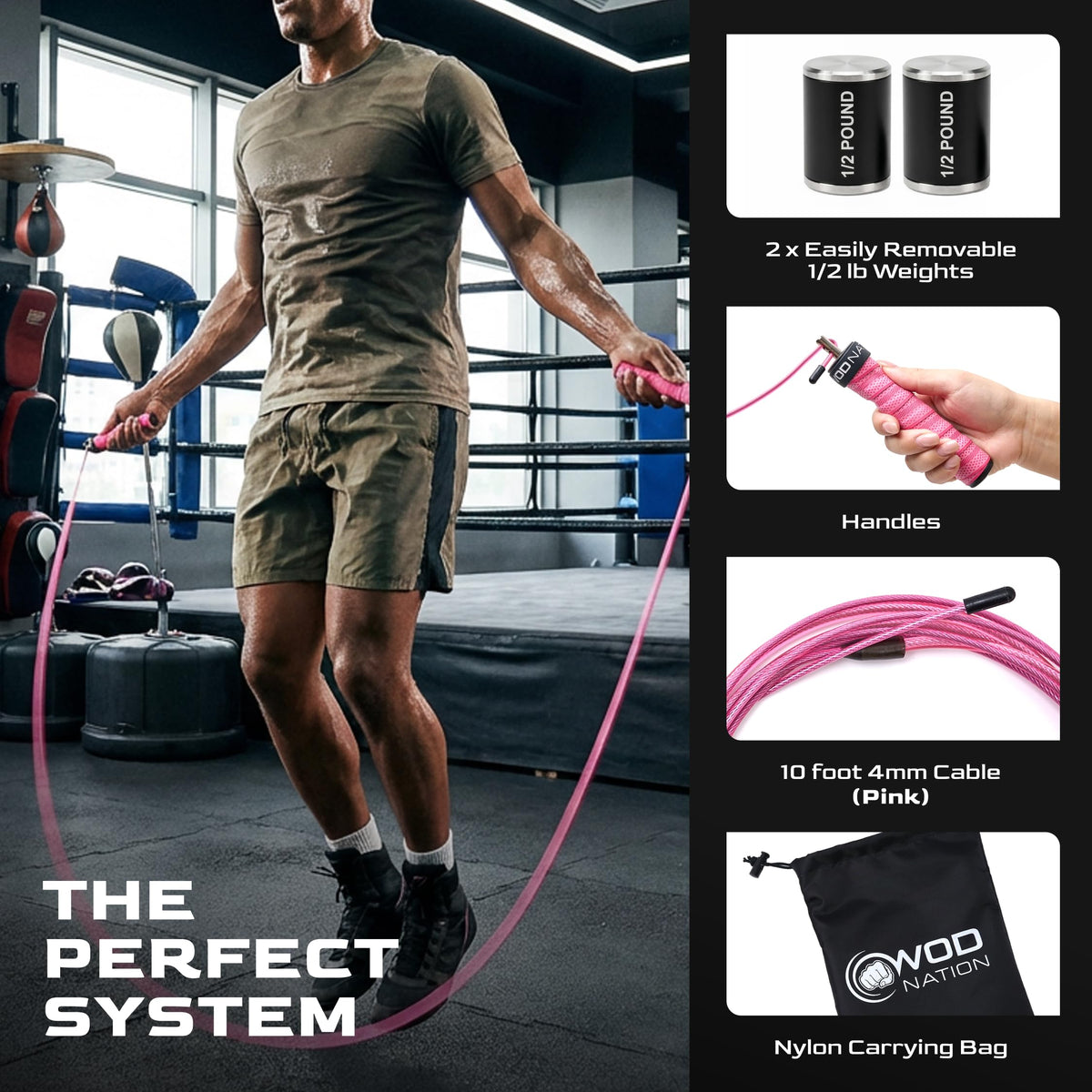 Weighted Jump Rope for Men & Women, 1LB Adjustable Heavy Speed Rope with Removable Handle Weights, Dual Cables for Cross Training, Boxing, Cardio & Home Workouts Durable Adult Fitness Jump Rope - Pink