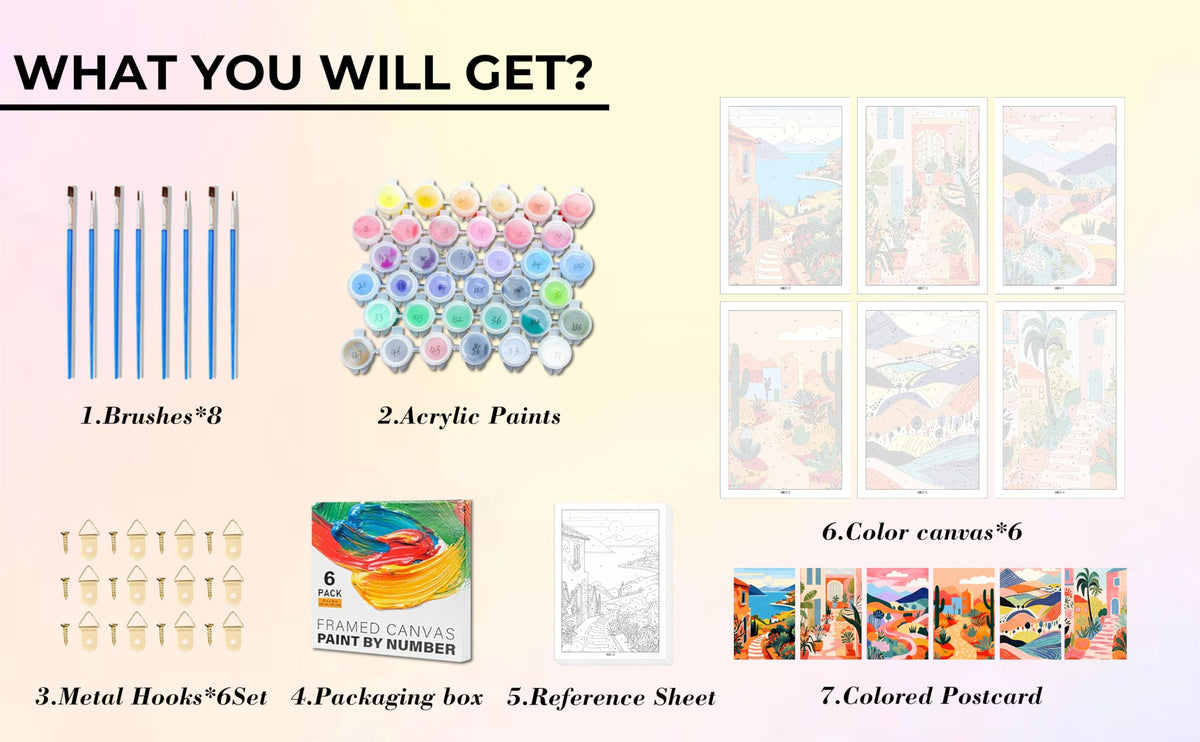 Amaieuin 6 Pack Landscape Paint by Numbers Kit for Adults Beginner, Number Painting for Adults,Easy Adult Paint by Numbers for Home Decor Gift 12x8in