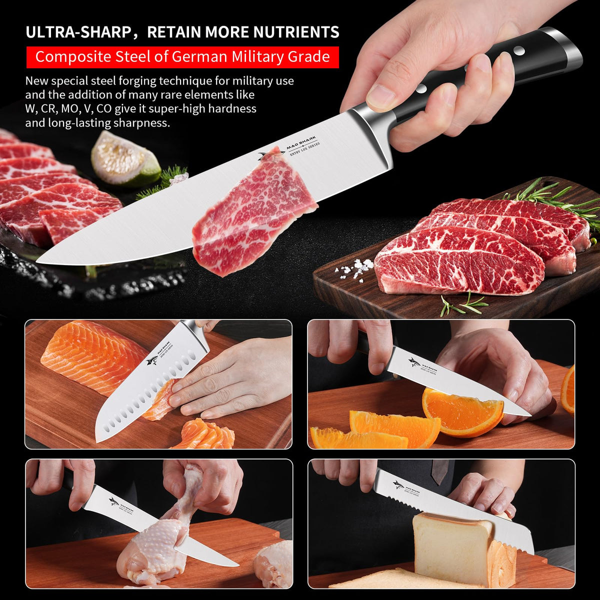 MAD SHARK Kitchen Knife Set 5 Piece,Chef Knife Set with Ergonomic Handle, Professional Ultra Sharp Kitchen Knives for High Carbon Stainless Steel Knives Set, Cooking Knives Sets with Gift Box