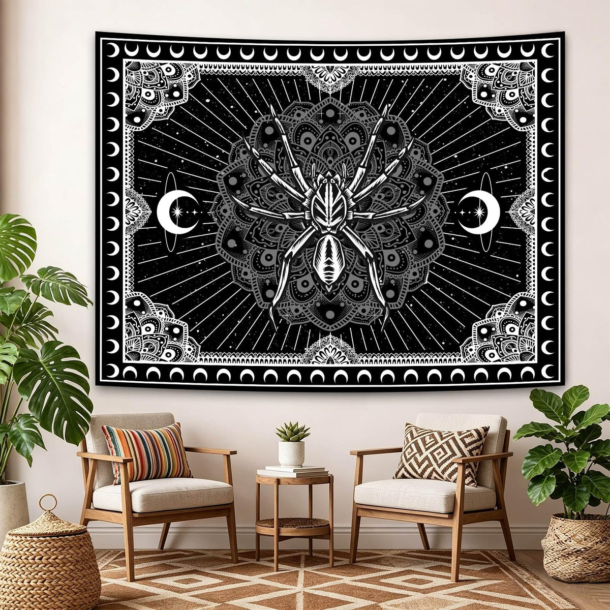 UHOMETAP Mandala Spider Wall Art - Bohemian Tapestry With Starry Sky and Moon Pattern for Living Room, Bedroom, Office - 80x60 Inches