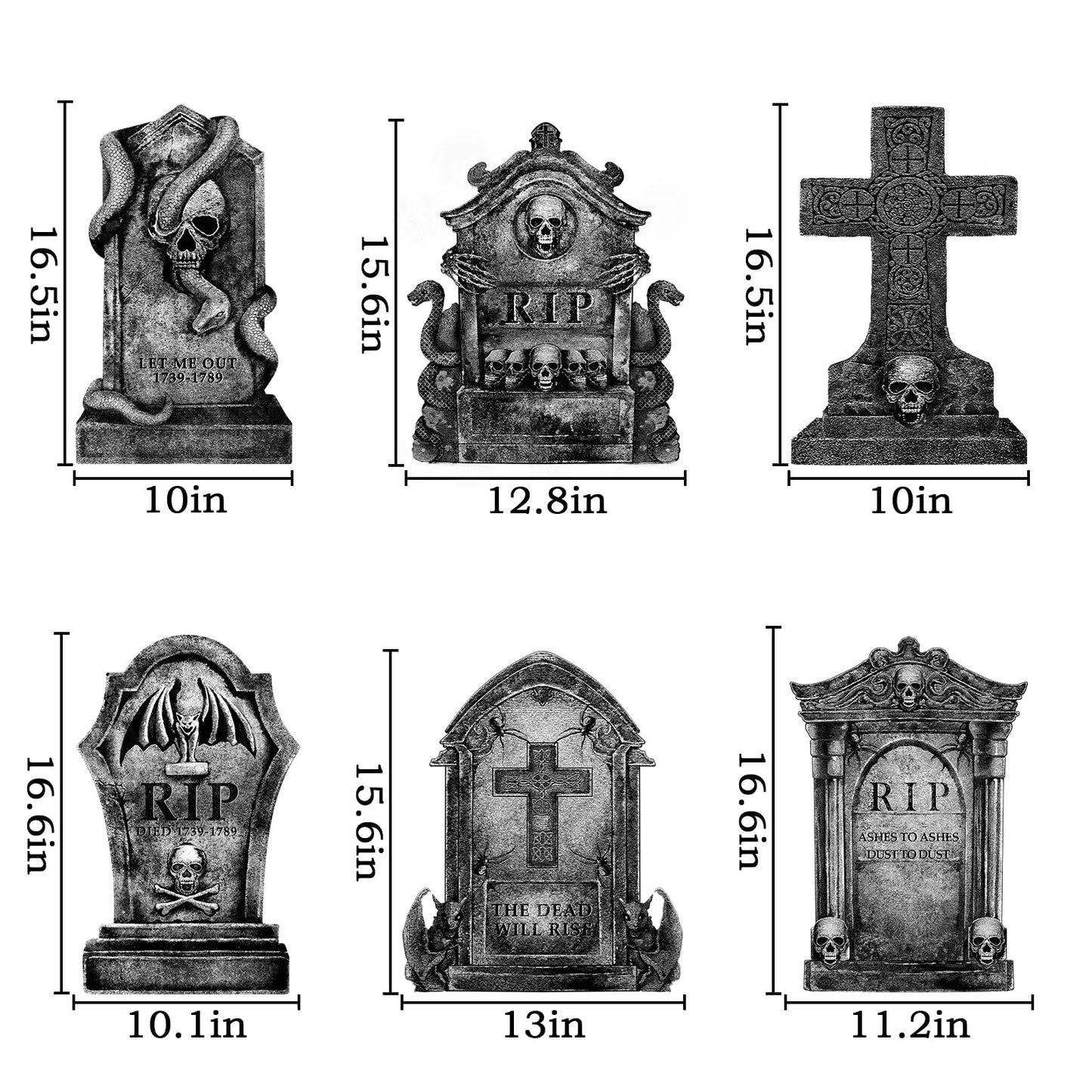 Graveyard Halloween Decorations Outdoor Tombstones: 6ct Large Tombstone Halloween Yard Signs with Stakes, 16" Realistic Scary Skeleton RIP Gravestones Lawn Cemetery Decor Outside for Kids Home Party