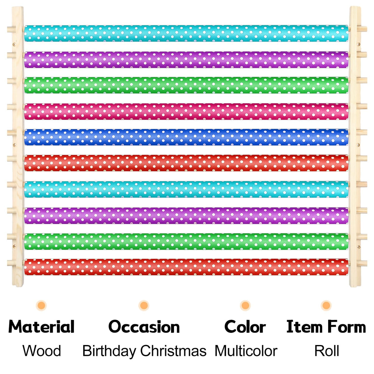 Kigley 10 Tier Ribbon Holder Organizer Rack Wood Wrapping Paper Display Rack Large Gift Wrapping Paper Storage Organizer Easy Wall Mount Wrapper Storage