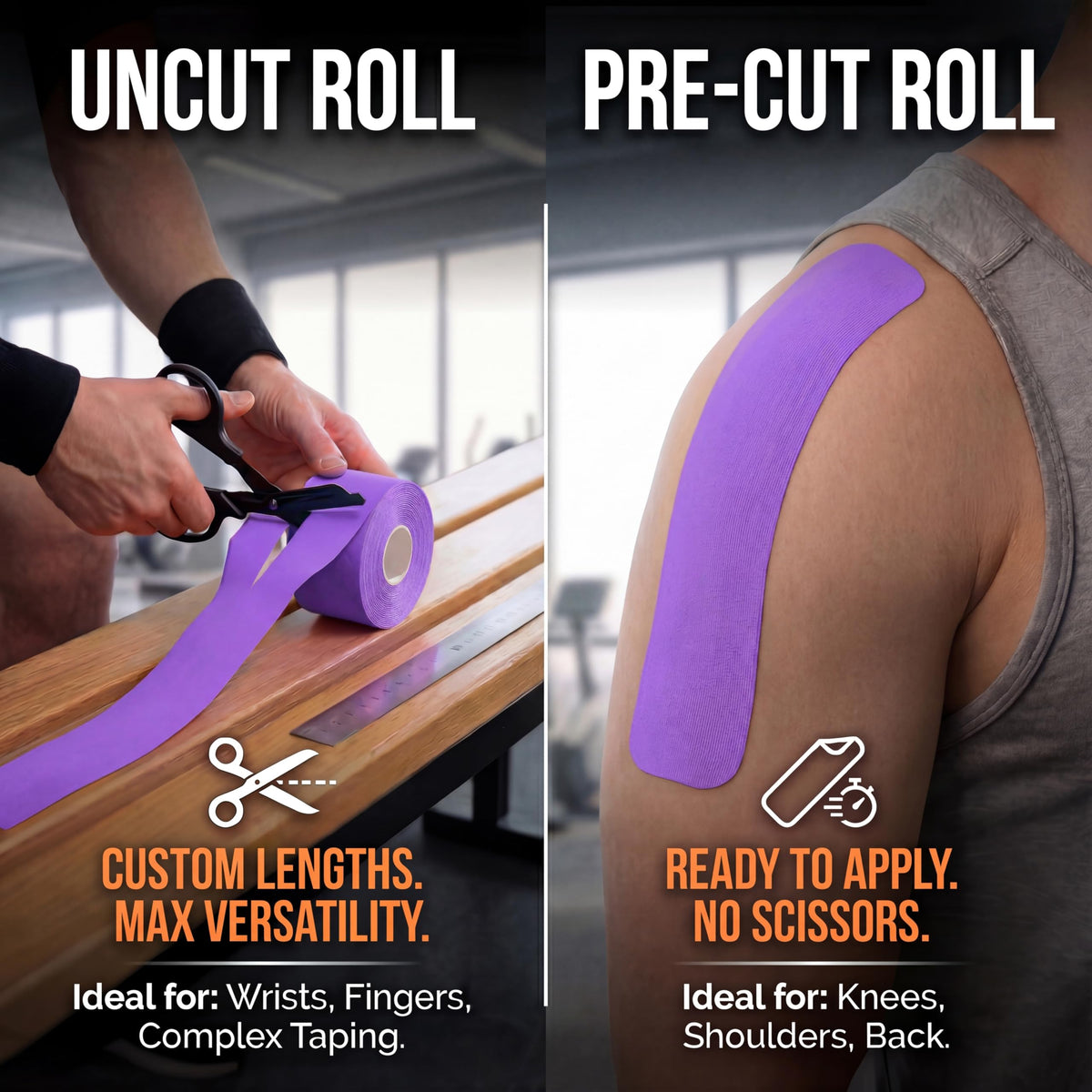WINIOM Kinesiology Tape - Waterproof Athletic Sports Tape for Knee, Shoulder, Arm & Back Support | 3-5 Day Adhesion, Hypoallergenic & Latex-Free + Taping Guide (Uncut, 2" x16.4ft Roll, Indigo Purple)
