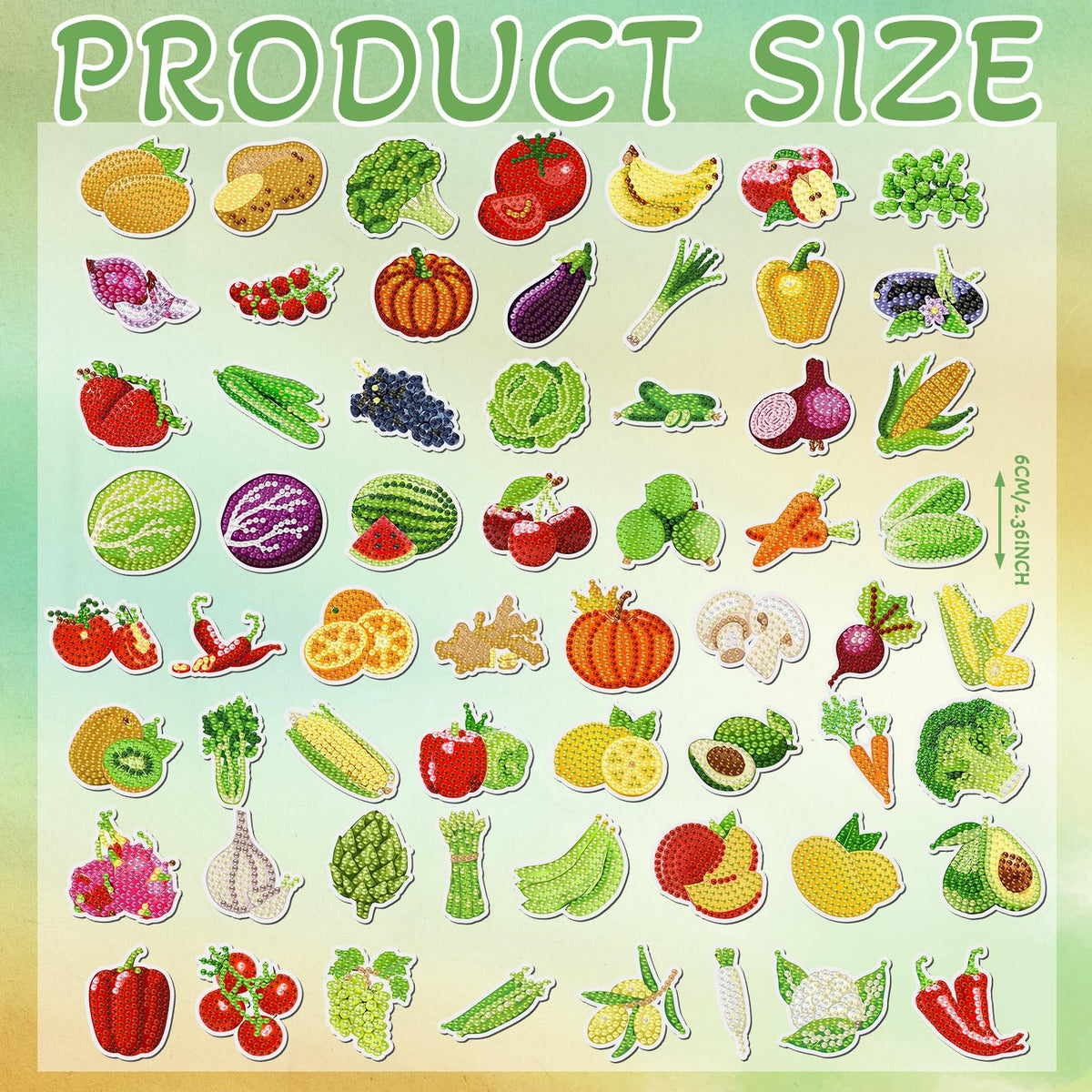 Xuhal 60 Pcs Vegetables Diamond Painting Magnets Fruits Diamond Art Magnet Kits for Adults 5d Rhinestone Rustic Farmhouse Fruit Refrigerator Magnetic Sticker for Fridge Beginner DIY Crafts Farm Gifts