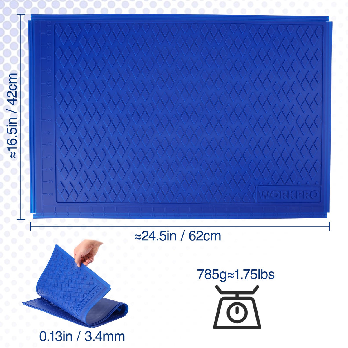 WORKPRO Silicone Glue Mat, Non-Stick Heat-Resistant Silicone Pad with Built-in Measurement Grid, Anti-Slip & Durable Surface for Resin, Epoxy, DIY, Crafts, Woodworking, Garage & Workshop