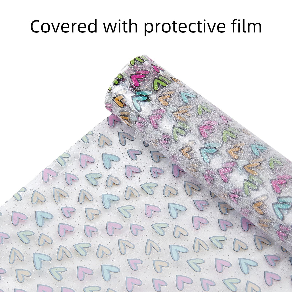 letsinstyle Heart Printed TPU Jelly Faux Leather Fabrics, 11.8 x 47.2 Inch Clear TPU Vinyl Sheets, Transparent Clear Jelly Vinyl for Embroidery and Crafting Project