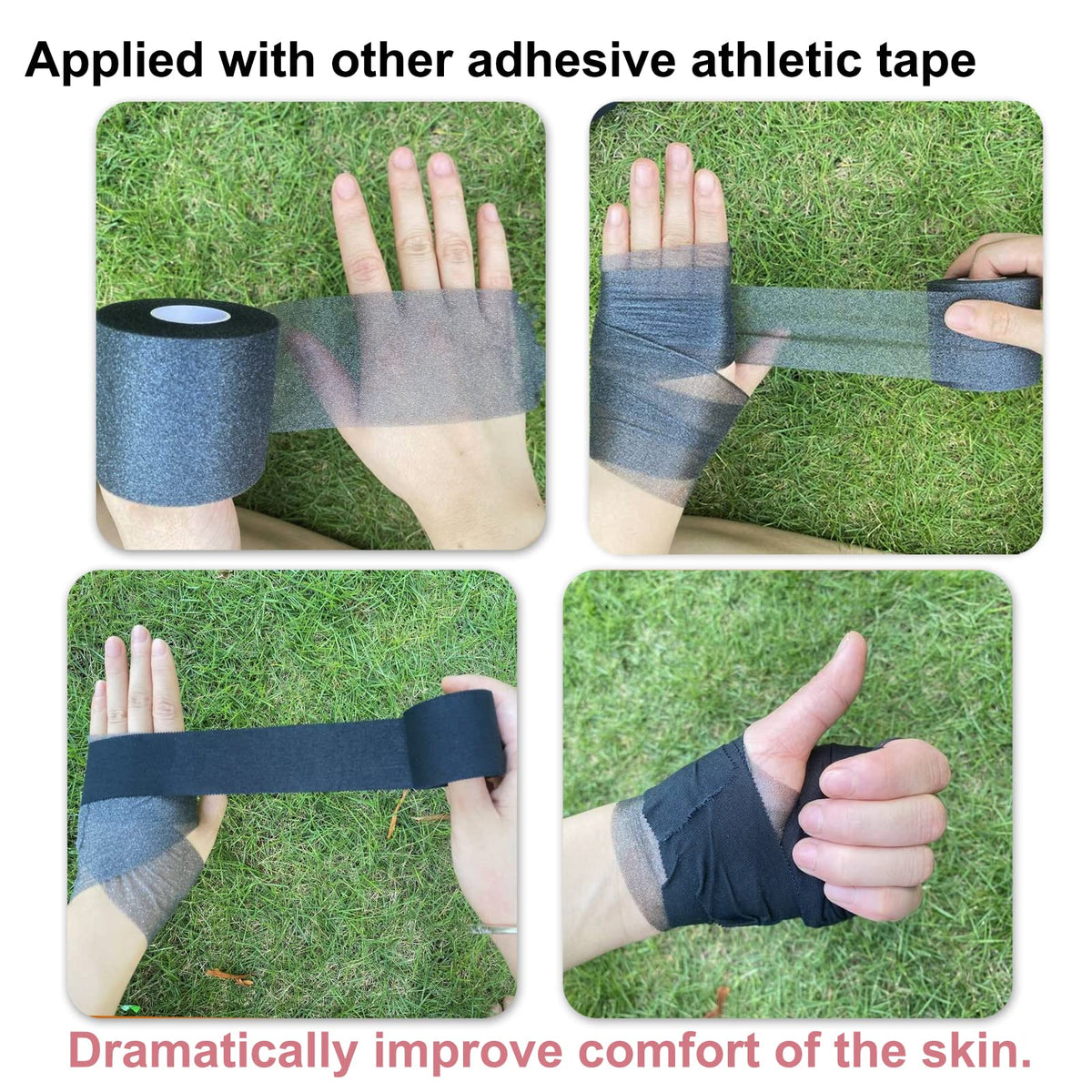 ADMITRY Pre Wrap Tape Athletic,3 Rolls X 22 Yards Black Prewrap,Headbands for Hair,Foam Underwrap Sports Wrap