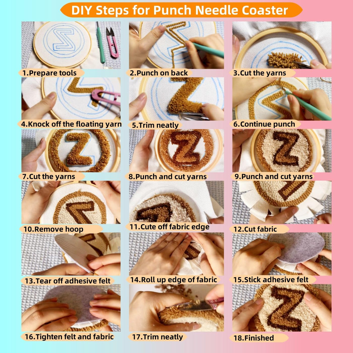 6PCS Punch Needle Coaster Kit Merry Christmas Theme Easy for Beginners Stress Relief Craft Set with Hoop Yarn & Patterns DIY Embroidery Mug Rug Kit for Adults Kids Home Decor-2