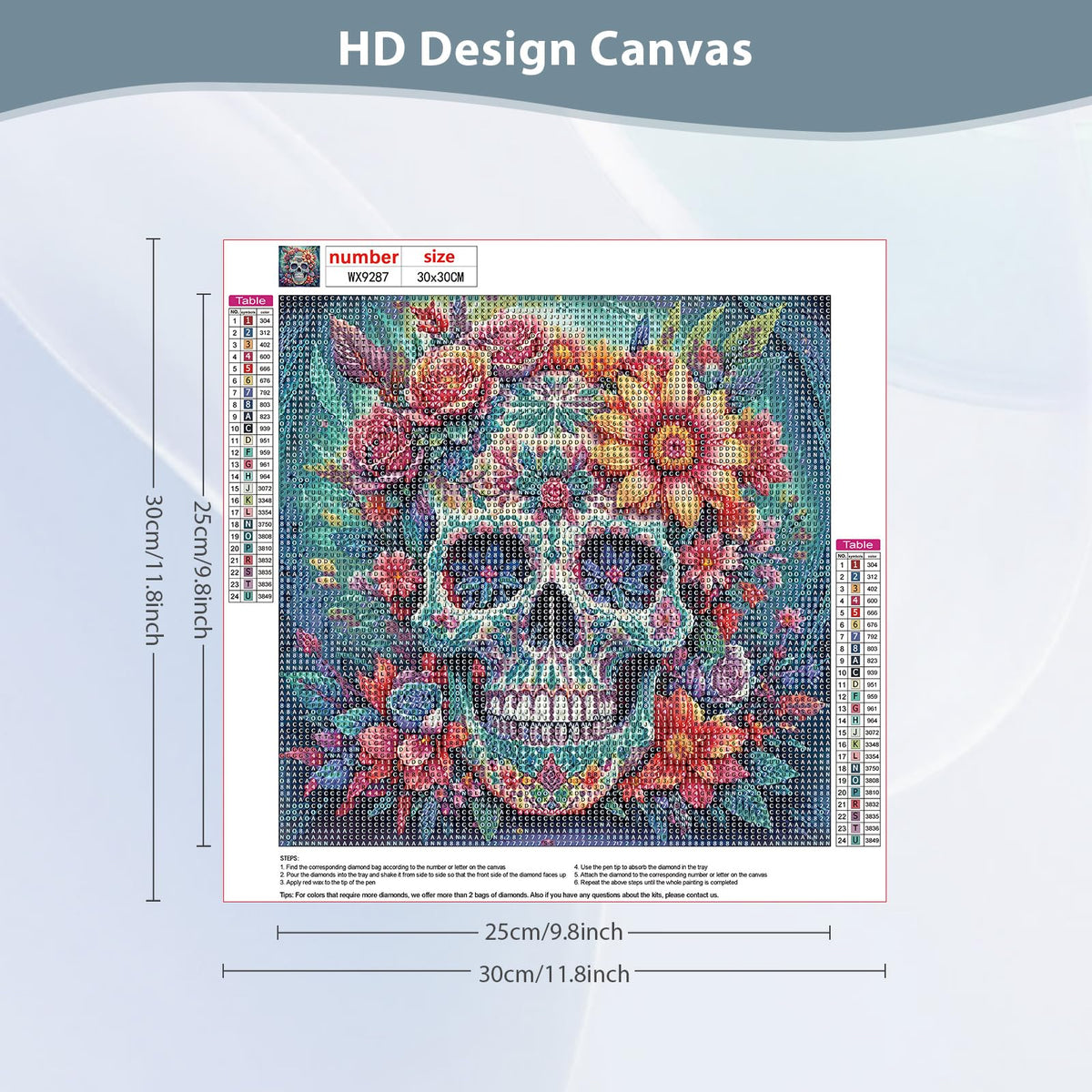 DOMROM Skull Flower Diamond Painting Kits for Adults, Skull Diamond Art Kits for Adults Beginner, DIY Full Drill Diamond Dots Paintings with Diamonds Gem Art and Crafts for Home Decor 12x12 inch
