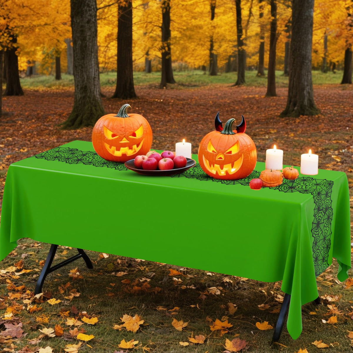 Breling Halloween 6 Pcs Spider Web Rectangular Tablecloths Waterproof Wrinkle Resistant Spider Web Pattern Tablecloths for Halloween and Holiday Banquet Parties Kitchen Dining Room(Green)