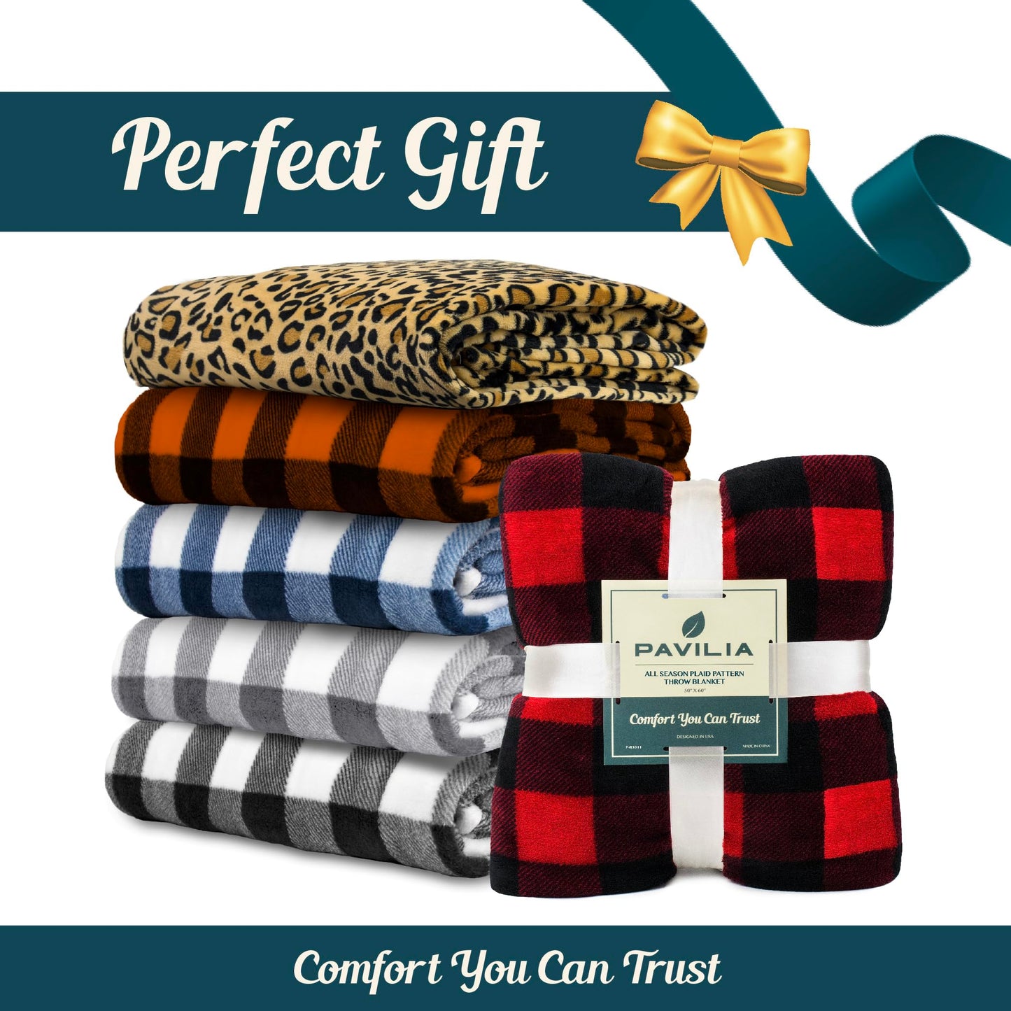 PAVILIA Black and Orange Buffalo Plaid Fleece Throw Blanket for Couch, Soft Halloween Flannel Blanket for Sofa, Orange Checkered Plaid Fall Couch Throw, Warm Cozy Fall Bed Blanket Decor Gift, 50x60