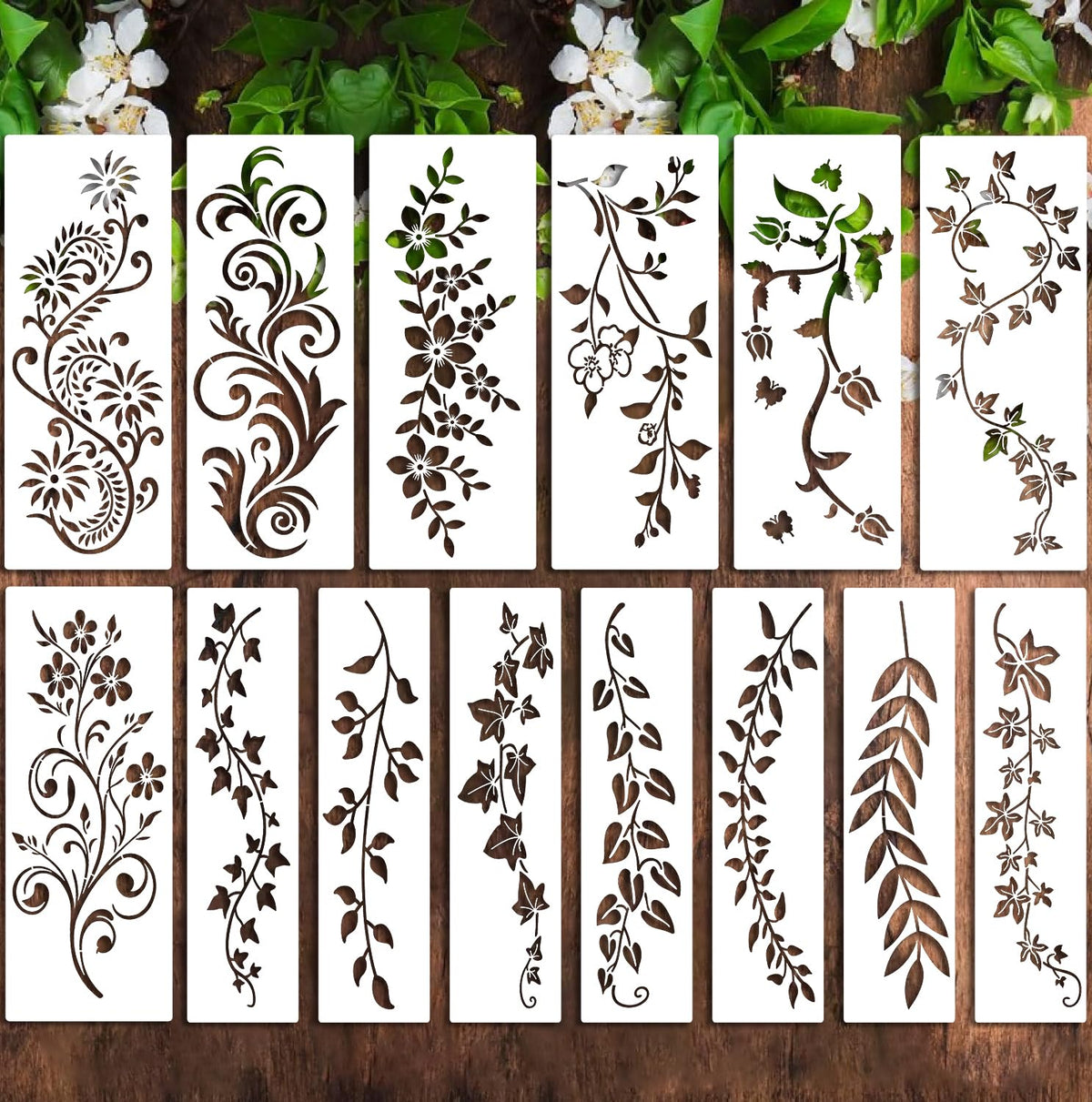 14Pcs Vine Leaf Stencils Flower Leaf Painting Stencils Leaves Floral Stencil Leaves Vine Plastic Art Drawing Templates DIY Crafts Plant Stencil for Painting on Wood Wall Door Canvas Home Decor