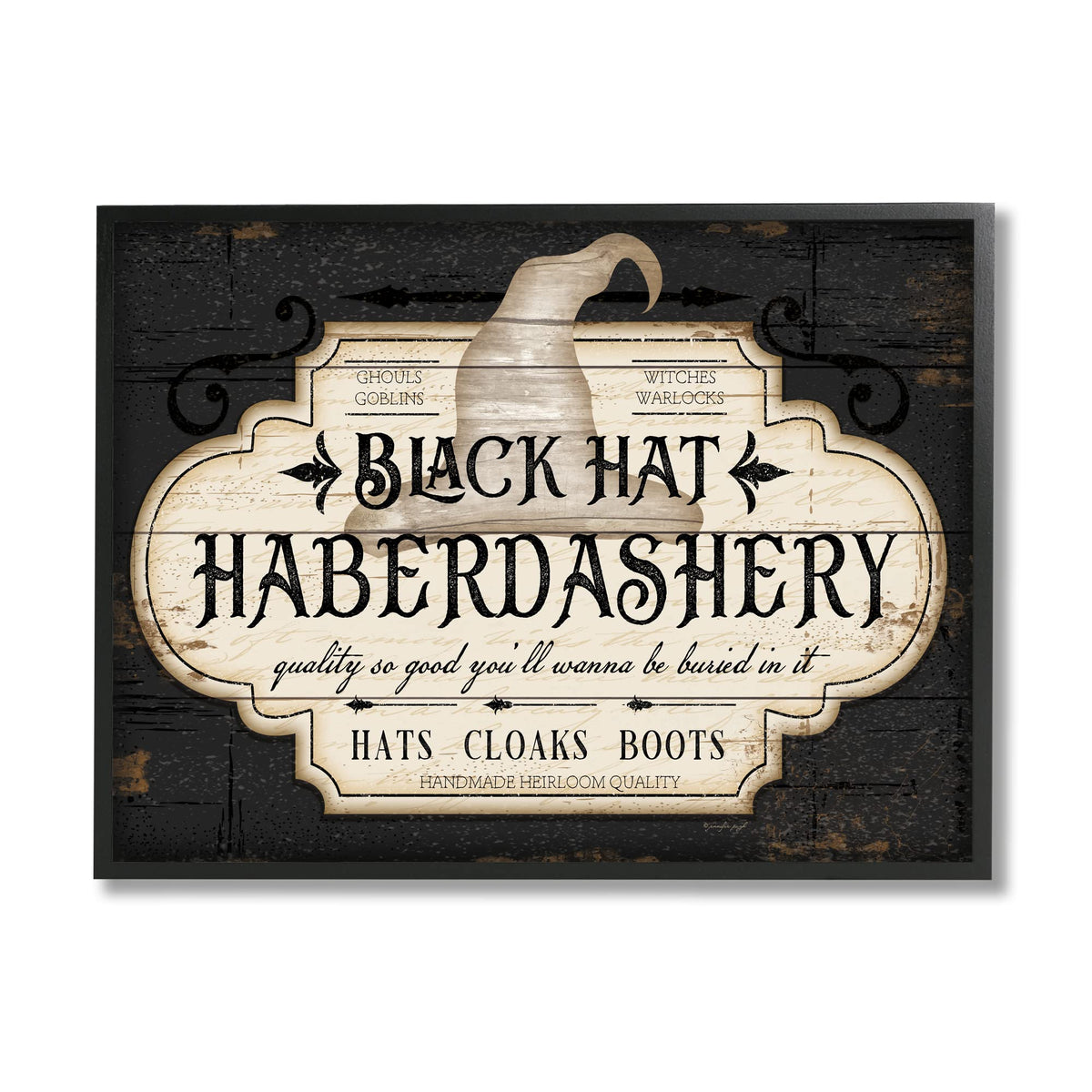 Stupell Industries Black Hat Haberdashery Halloween Sign Spooky Heirloom Quality