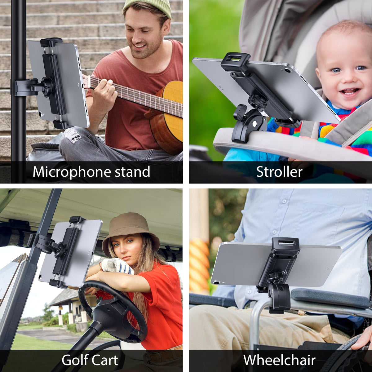 CreaDream Tablet Holder Mount for Spin Bike, Tablet Clamp for Treadmill, Indoor Stationary Bike, Stroller, Peloton, Gym Trainer Handlebar Stand Fit for iPad Pro/Air/Mini, Galaxy Tabs, Phones, 4.7-13"