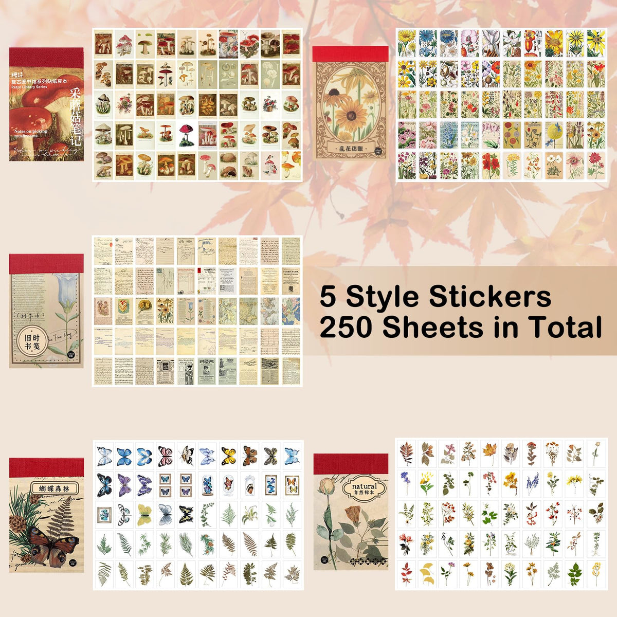 Daoeny 450 Pieces Washi Sticker Set, 9 Set Scrapbooking Diary Planner Album Diary Notebook, Scrapbooking Sticker Journaling Supplies for DIY Arts and Crafts Card Making Laptop Decoration
