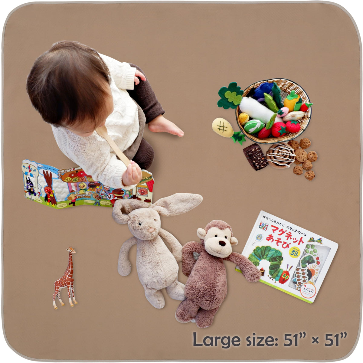 Baby Splat Mat for Under High Chair/Arts/Crafts, Triluby 51" Waterproof Non Slip Food Splash Mat for Eating Mess, Washable Weaning Mat Reusable Spill Floor Protector (Brown)