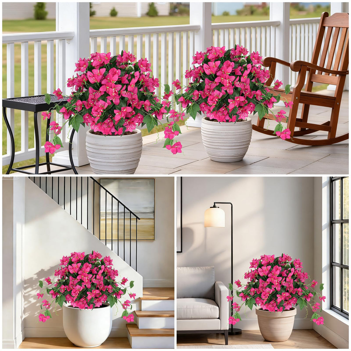 2Pack Artificial Bougainvillea Topiary Ball for Outdoor, Fake Silk Flowers Plants Bushes with Ground Spike, Faux UV Resistant Shurbs Trees for Outside,Front Porch,Patio,Balcony Decor