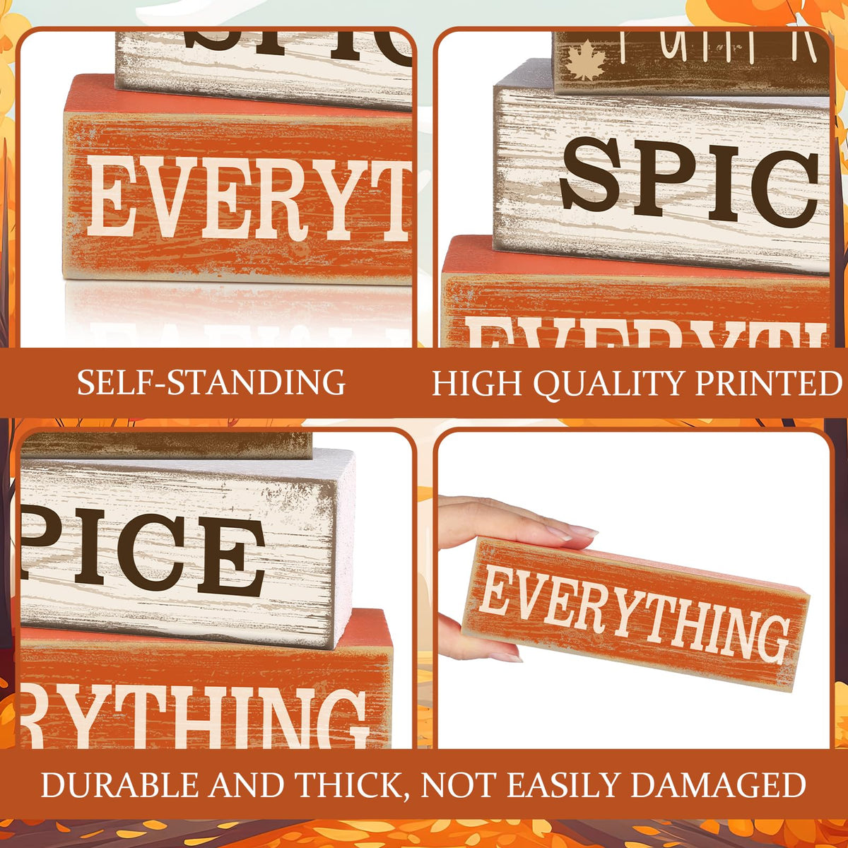Moucuny 4 Pcs Thanksgiving Decorations for Home Fall Cup Decor Thanksgiving Table Centerpiece Fall Tiered Tray Decor Rustic Wooden Cup Block Sign Gift Farmhouse for Harvest Party Home Kitchen