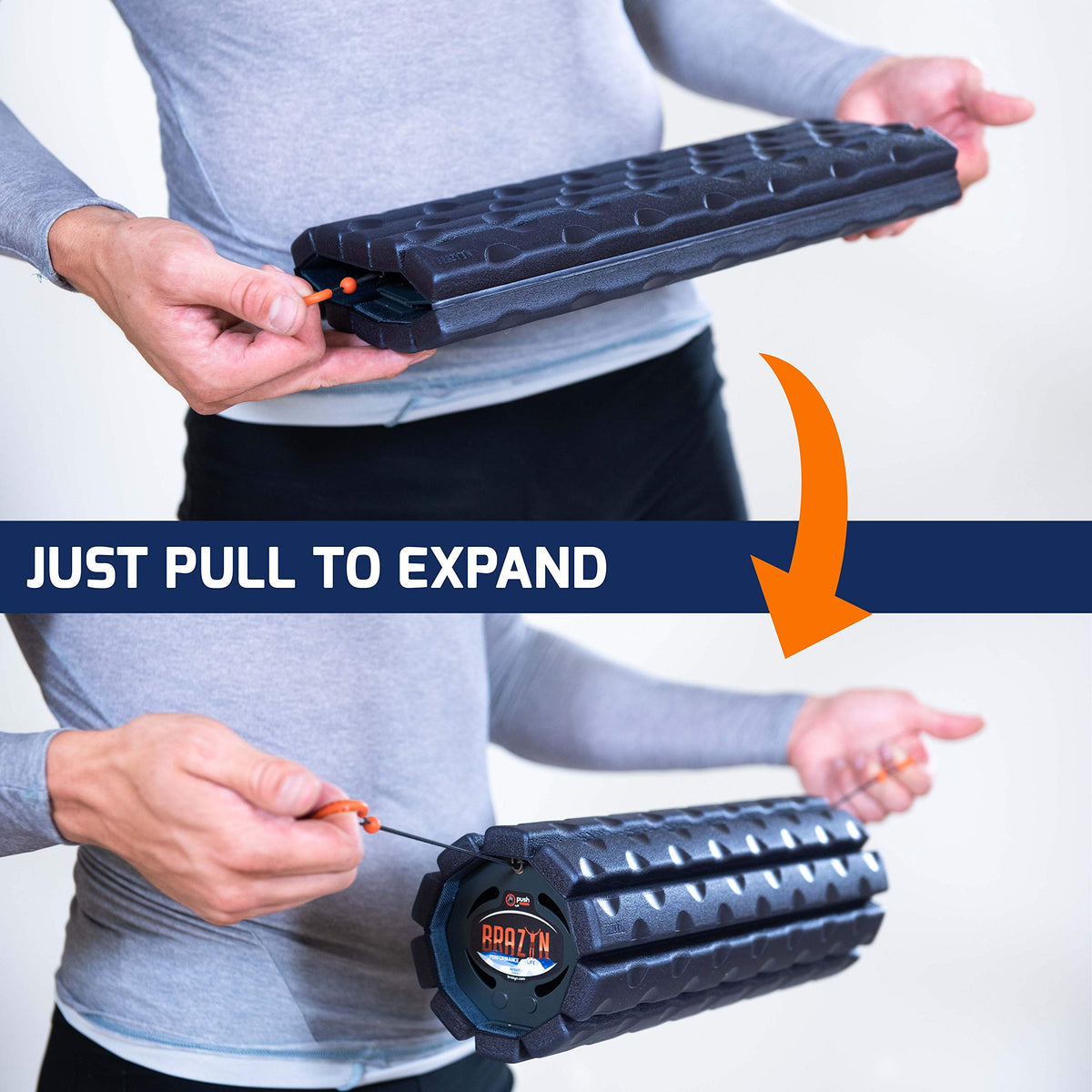 Brazyn Morph Foam Roller: Collapsible Travel Foam Roller for Back Pain Relief, Workout Muscle Recovery, Back Massager, Deep Tissue Leg Massage, Back Cracker (Sunset Orange, Deep Tissue)