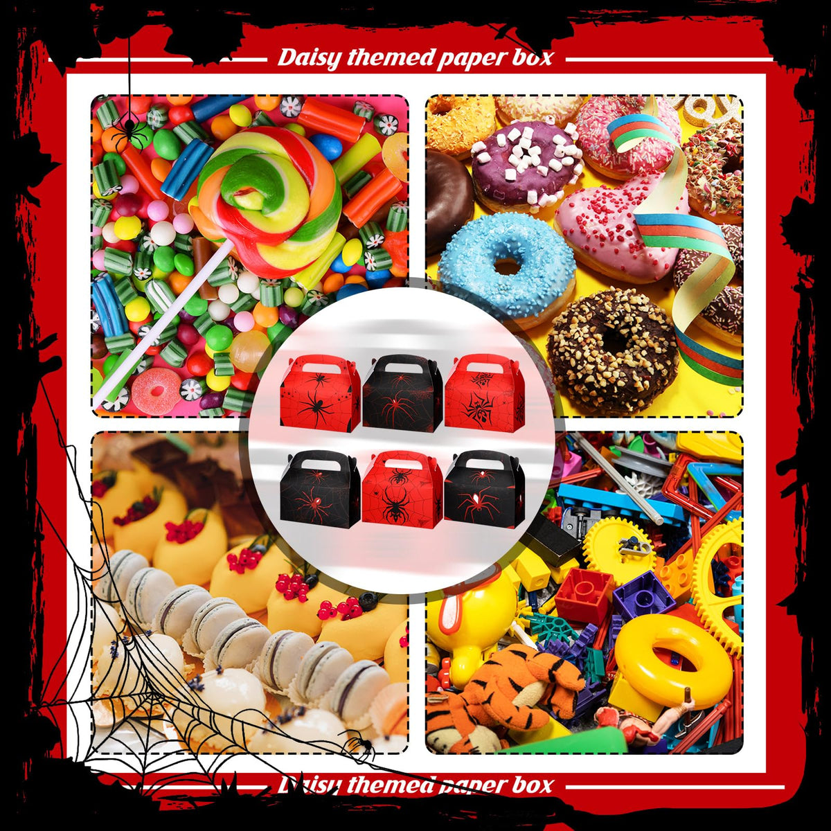 Kosiz 30 Pcs Spider Party Favors Halloween Spiderweb Birthday Party Supplies Spider Boxes Gift Spiderweb Theme Style Halloween Favors Goodie Boxes Fill up The Birthday Black and Red Candy Box
