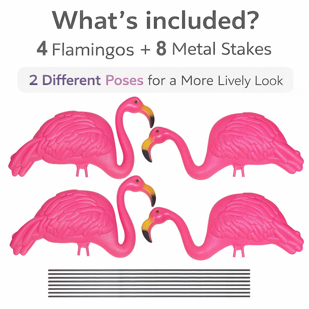 GiftExpress Pink Flamingos Yard Decorations - 4 Pack Extra Large 24" Tall Plastic Flamingo Statue w/Metal Stakes - Lawn Ornaments & Garden Decor for Outdoor Parties