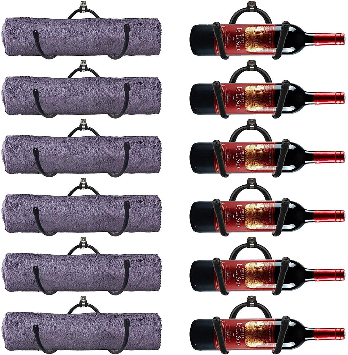 Pmsanzay Wine Wall Holder, 6 Pack Wall Mounted Wine Rack, Wine Bottle Display Holder Organizer for Wine Storage Wall Wine Theme Decor, Black (Horizontal Style)