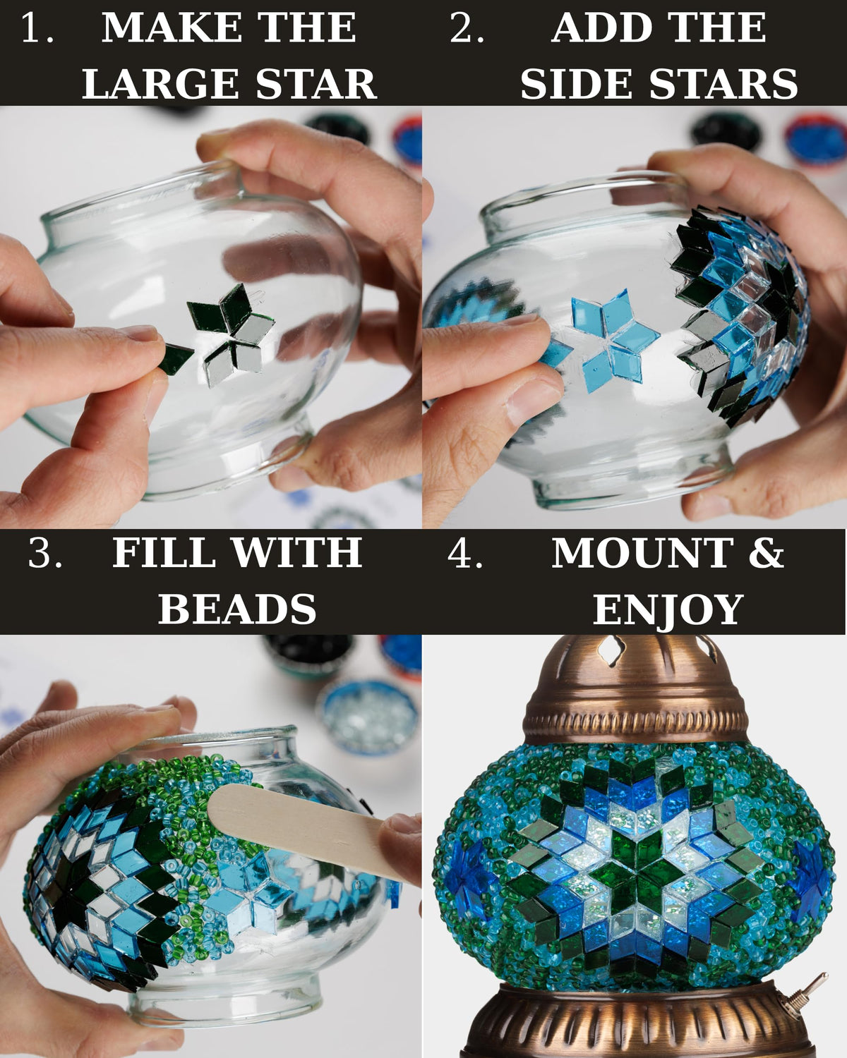 DEMMEX DIY Turkish Mosaic Plug-in Hanging Lamp Kit – NO Grout or Plaster, Beginner-Friendly – Complete Tiffany Mosaic Glass Light-Making Craft Project Kit for Adults and Teens (Brown&Amber)