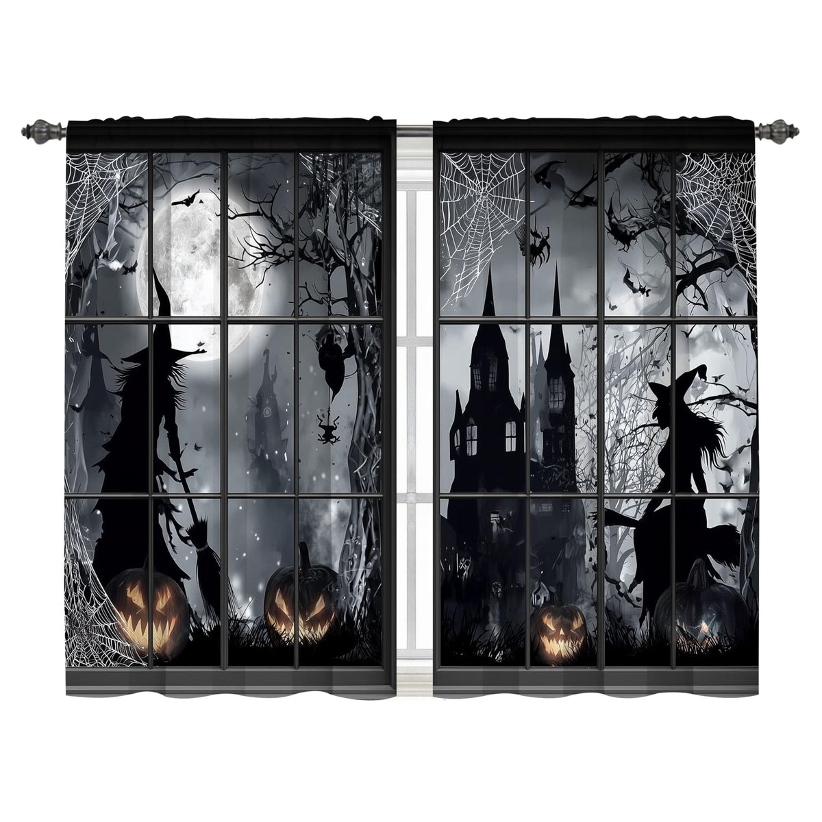 Worltoldb Halloween Witch Kitchen Curtains Cafe Curtains for Bathroom Dining Room Living Room Pocket Window Drapes 2 Panels Set 28"x36"