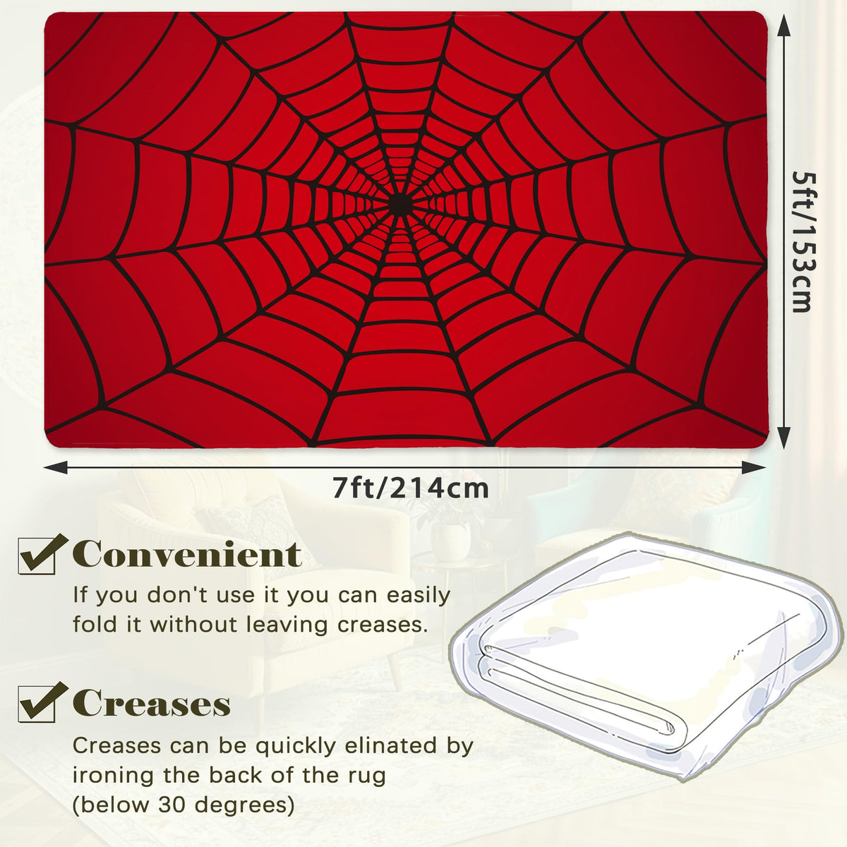 Red Spider Web Area Rug, 5x7 Indoor Area Rugs Washable Rugs for Living Room Carpet, Farmhouse Non Slip Carpet for for Bedroom Laundry Room Kitchen Non Slip Soft Low-Pile