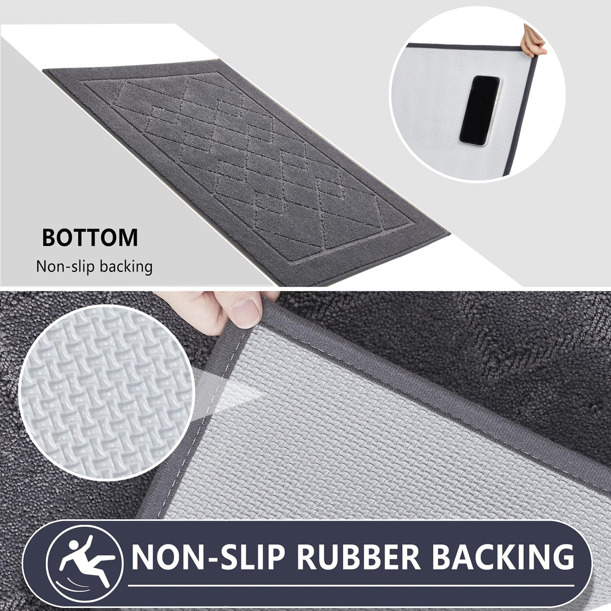 REFETONE Dirt Trapper Door Mat 32" x 40", Washable Indoor Doormat Rubber Backing Non Slip, Resist Dirt and Absorbent Entrance Mat, Low Profile Inside Floor Mats for Front Back Door and Entryway, Grey
