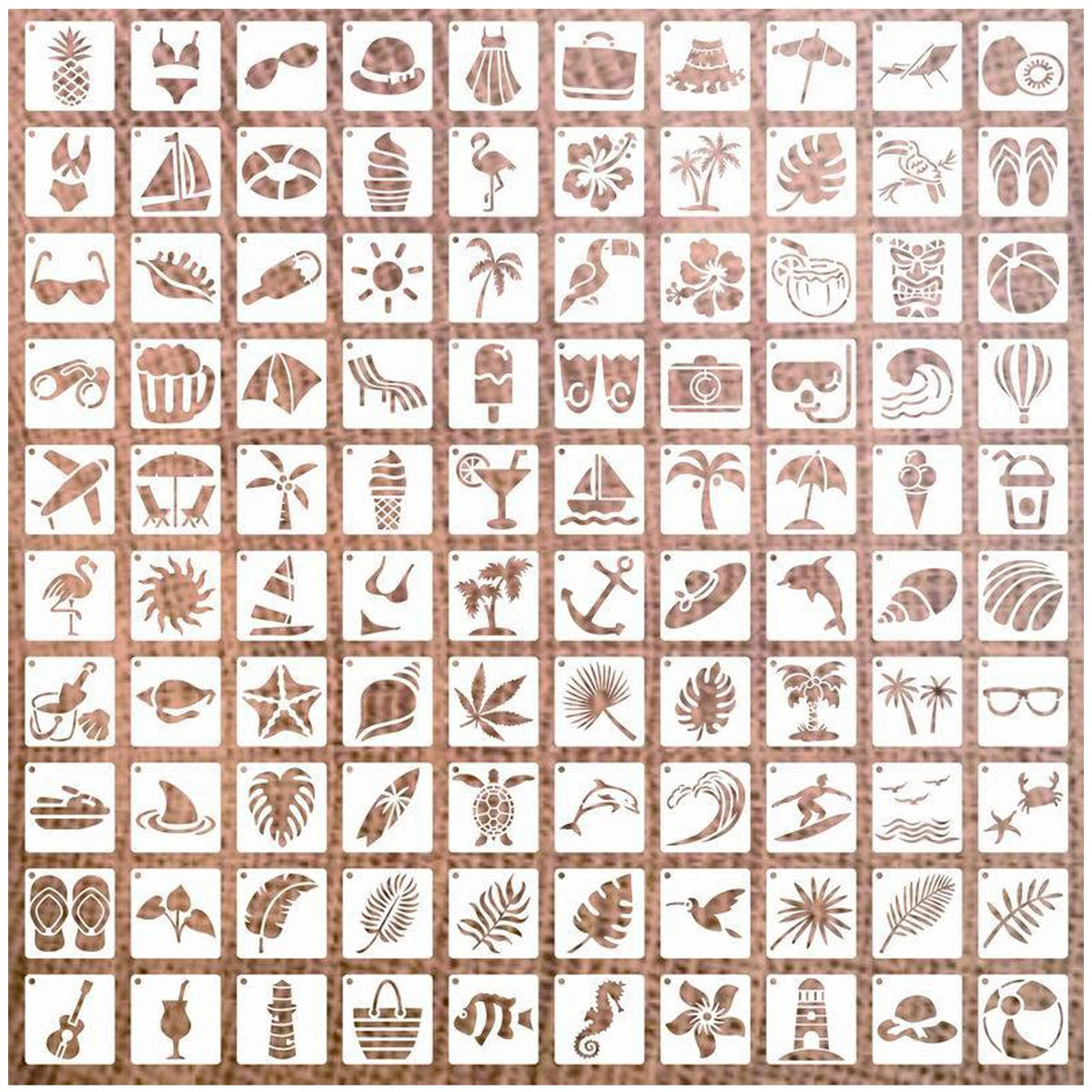 100 Pcs Stencils for Painting on Wood Reusable Stencil Crafts Drawing Templates Floral & Botanical Templates for DIY Art, Home Decor, Wood, Glass, Fabric (2x2 Inch, Hawaiian)