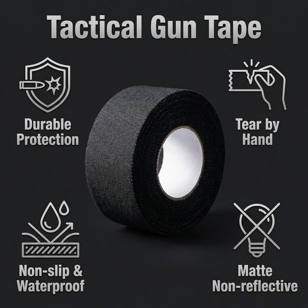 Nowindsy Gun Grip Tape，Tactical Tape 1.5" Non-Reflective Improve Grip Multipurpose Wrap Tape for Rifles, ShotgunsGun, Magazine, Tactical Geer, Sport Handle, Gardening Tools (2-Roll)