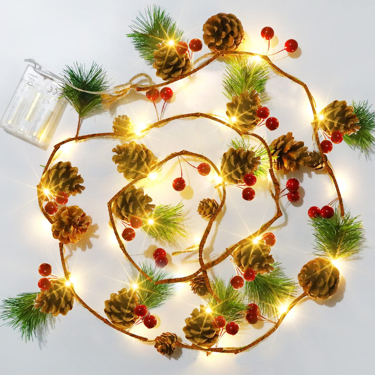Dazzle Bright Pine Cone Christmas String Lights, 20 LED, 6.5FT, Battery Operated, Indoor/Outdoor, White, Model W-YY-SGD