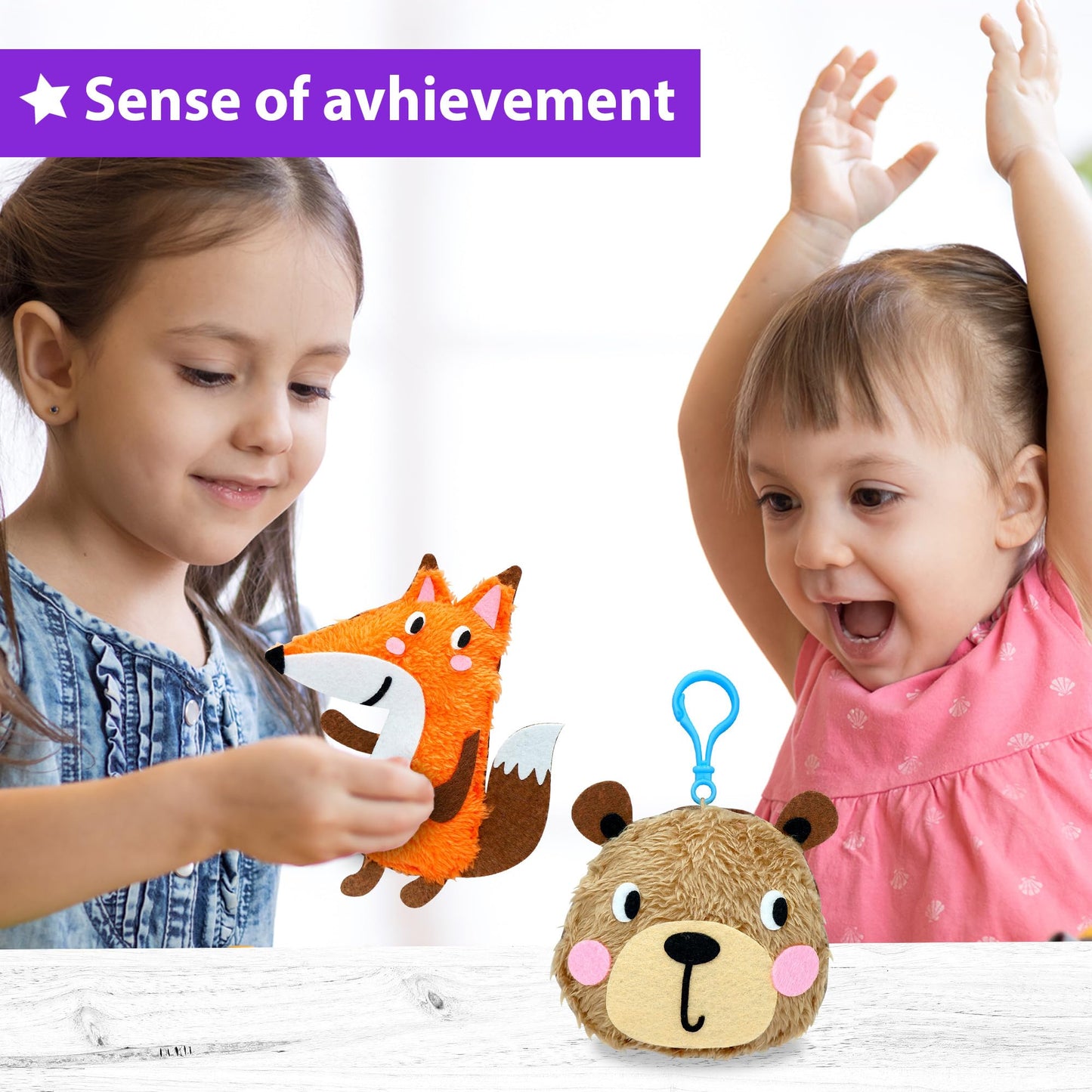 KRAFUN My First Sewing Animal for Kids, Beginner Art & Craft, 5 Easy Activities Stuffed Animal Dolls, Keyring Charms, Instructions & Felt Materials for Learn to Sew, Embroidery